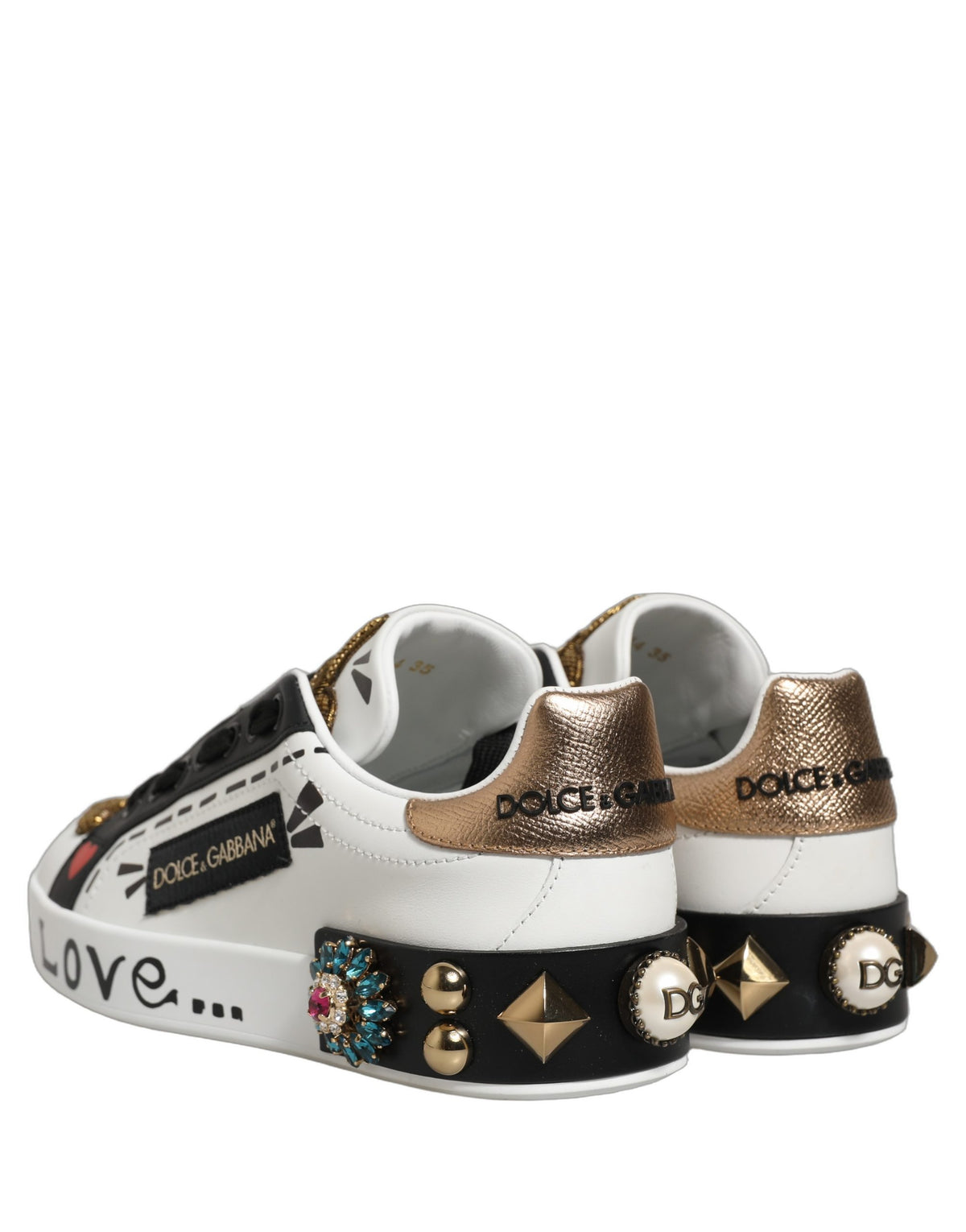 Dolce & Gabbana White Gold Studded Portofino Sneakers Shoes