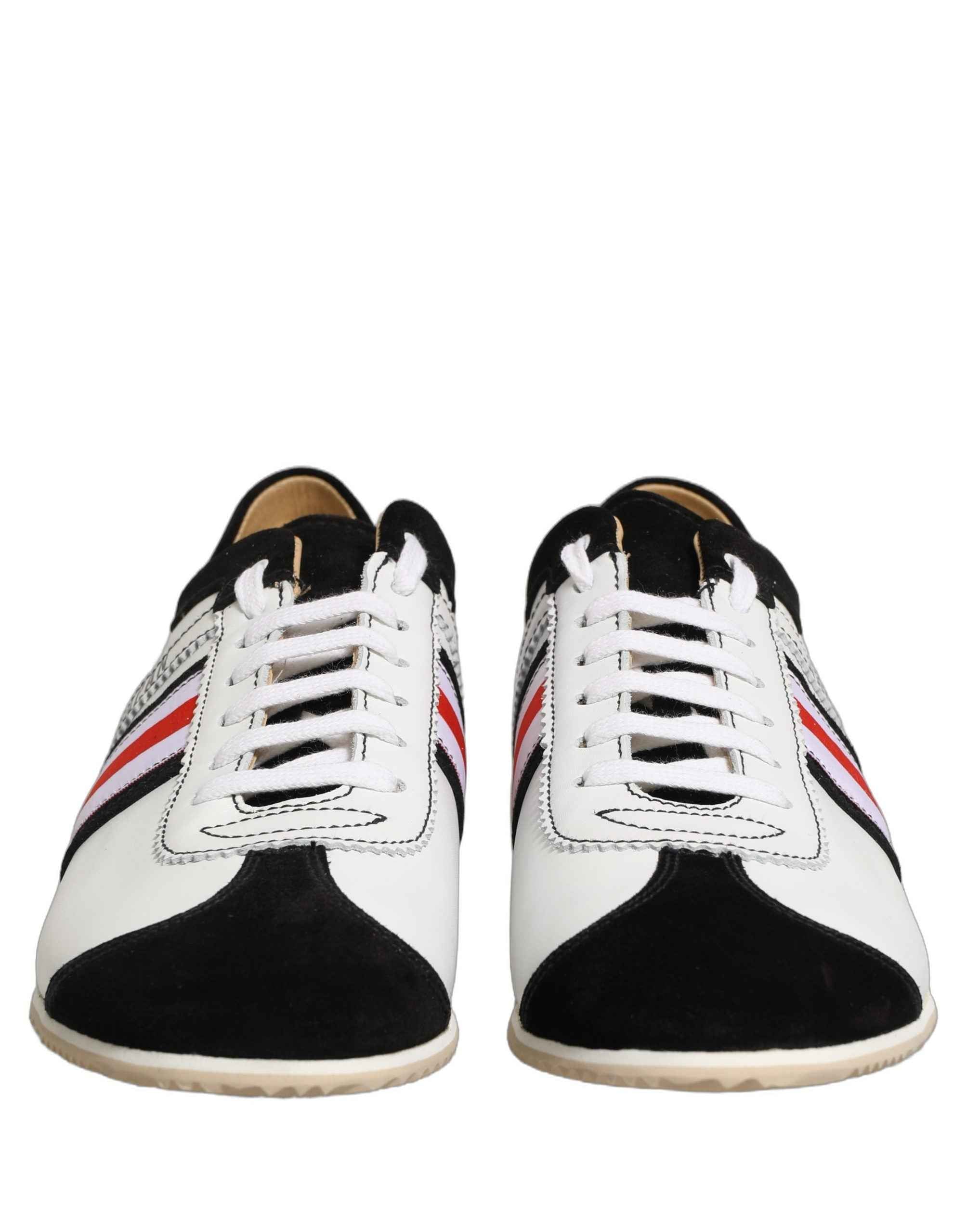 Dolce & Gabbana Black White Leather Suede Low Top Sneakers Shoes