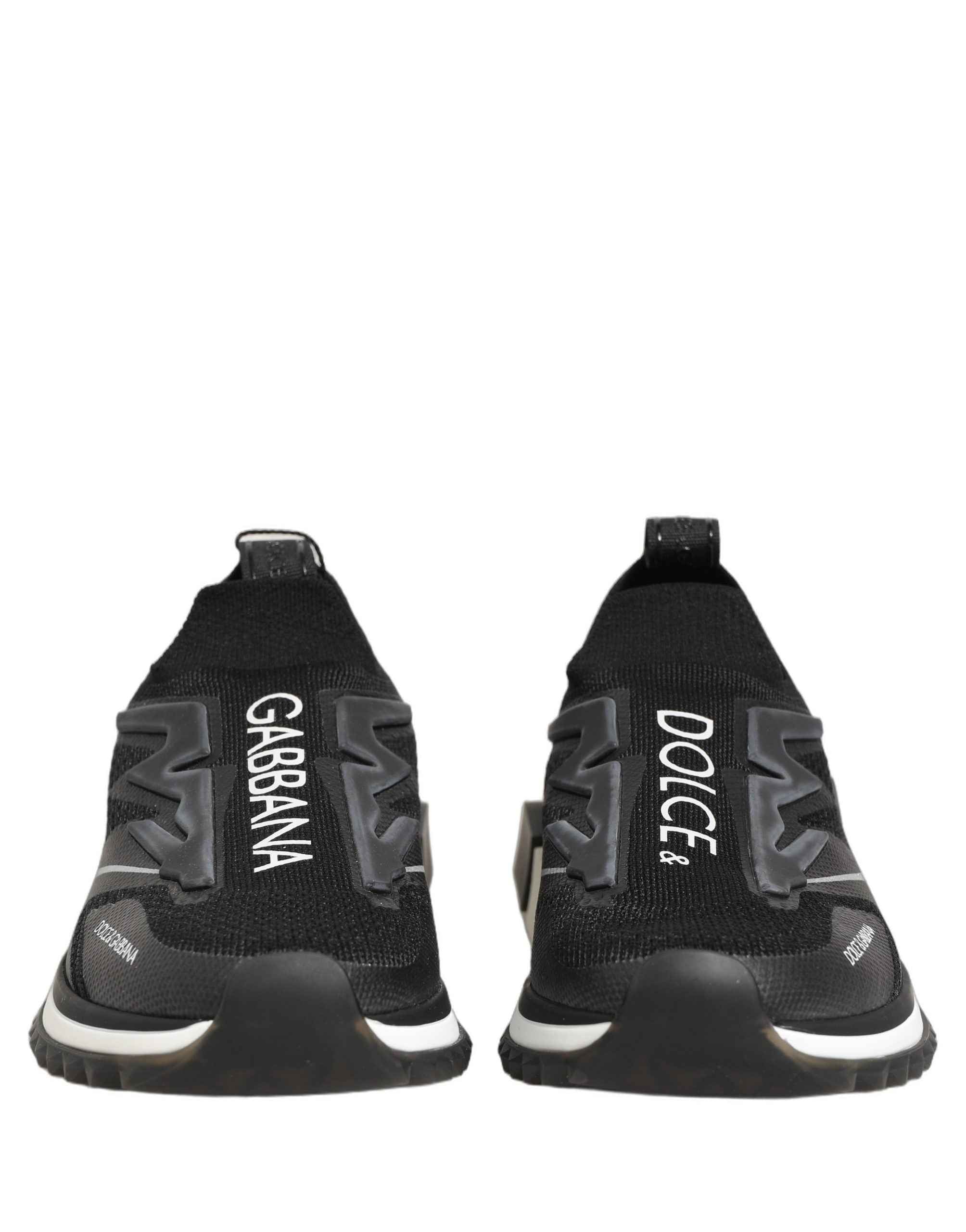 Dolce & Gabbana Black White Sorrento Slip-On Logo Sneakers Shoes
