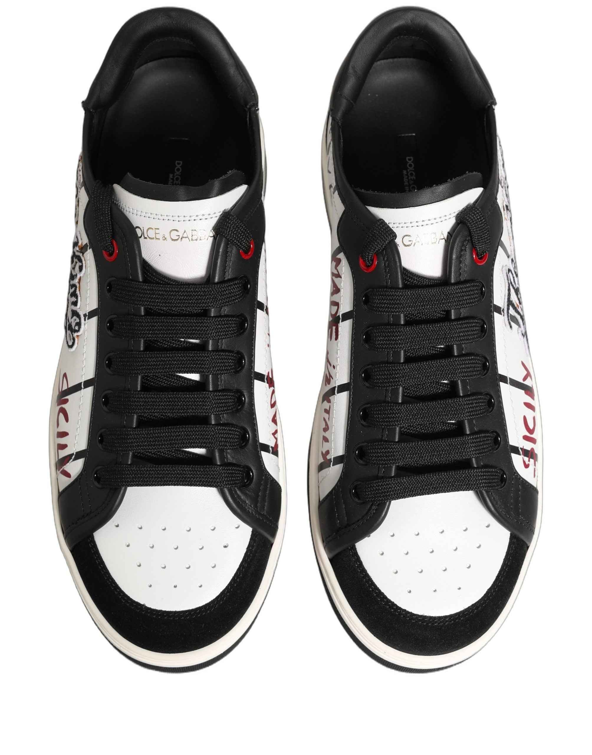 Dolce & Gabbana White Black DG Logo King Patch Low-Top Sneaker Shoes