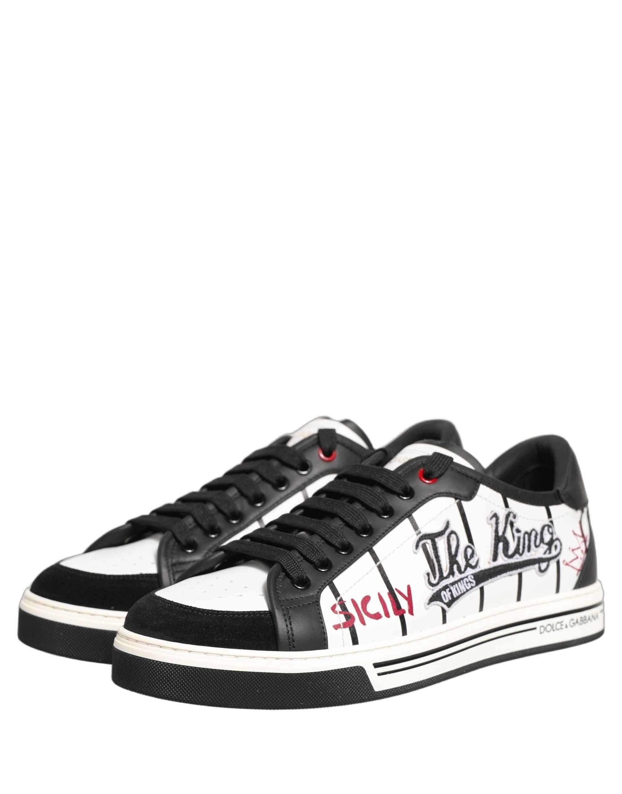 Dolce & Gabbana White Black DG Logo King Patch Low-Top Sneaker Shoes