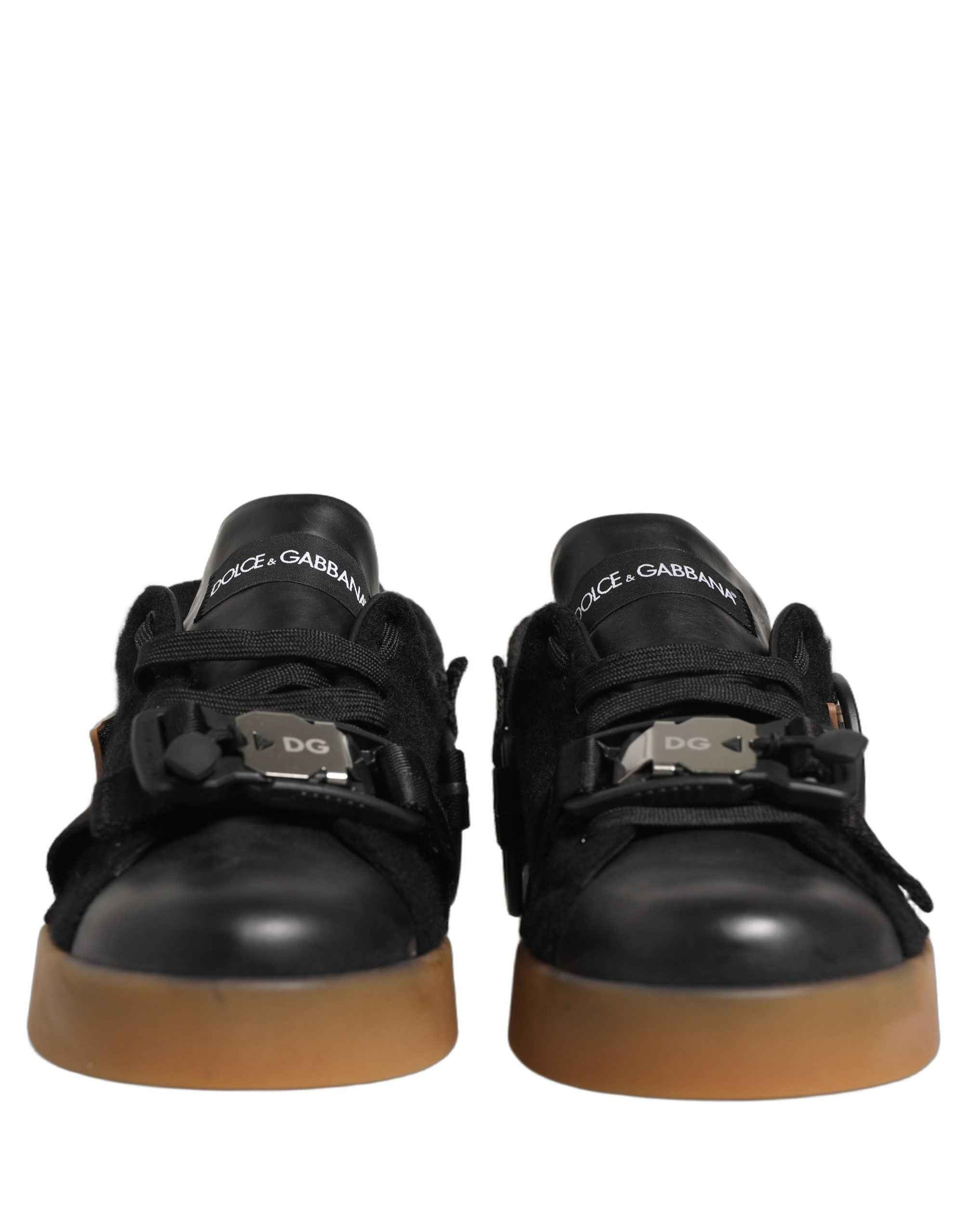 Dolce & Gabbana Black Leather Low Trainers Men Sneakers Shoes