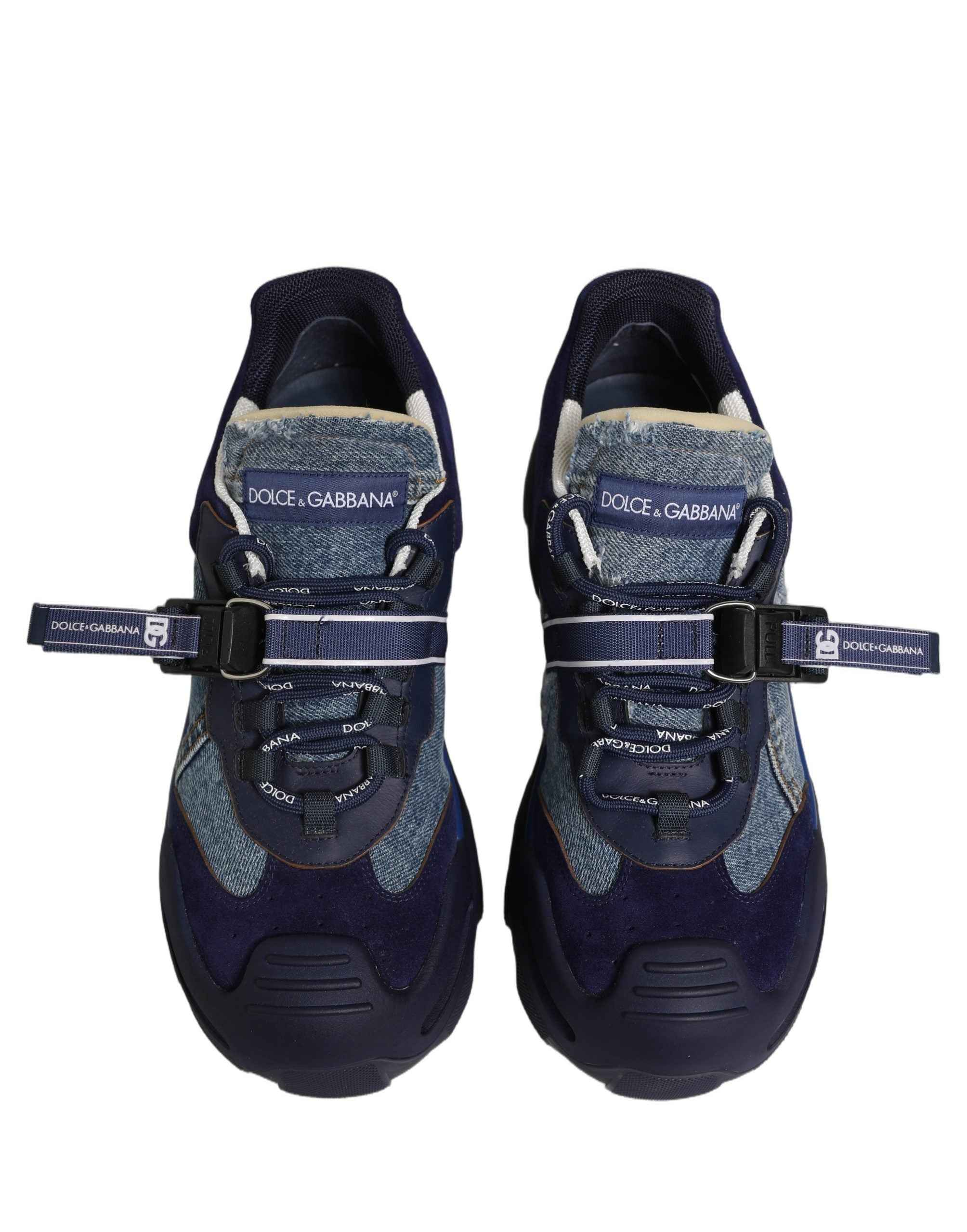 Dolce & Gabbana Blue Airmaster Panelled Low Top Denim Sneakers Shoes