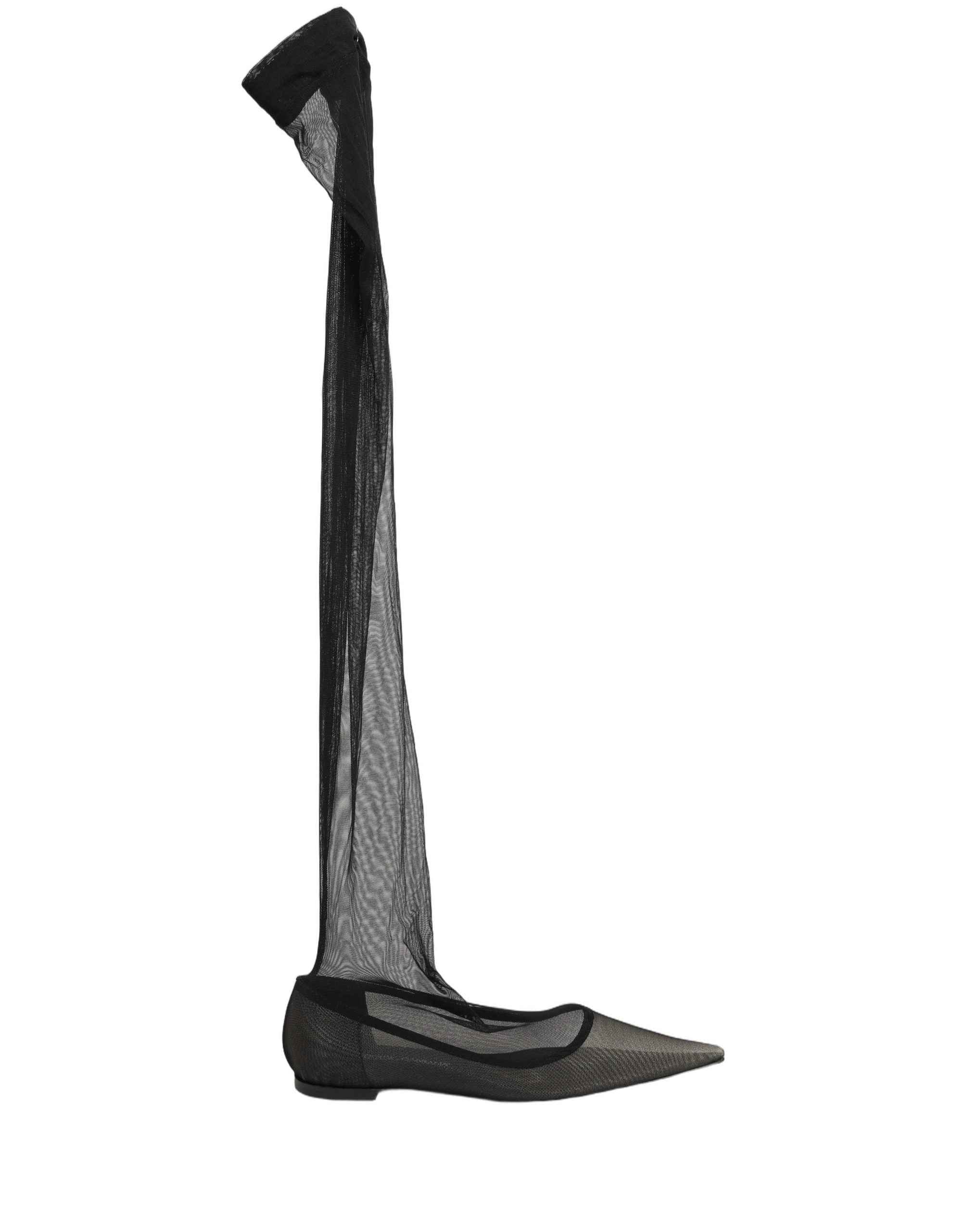 Dolce & Gabbana Black Over The Knee Tulle Flats Boots Shoes