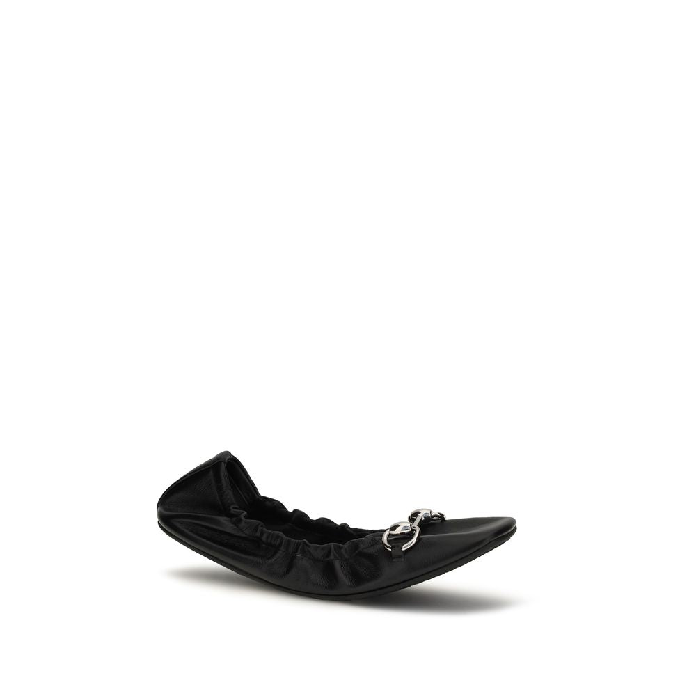 Gucci Black Calf Leather Bos Taurus Ballet Flats
