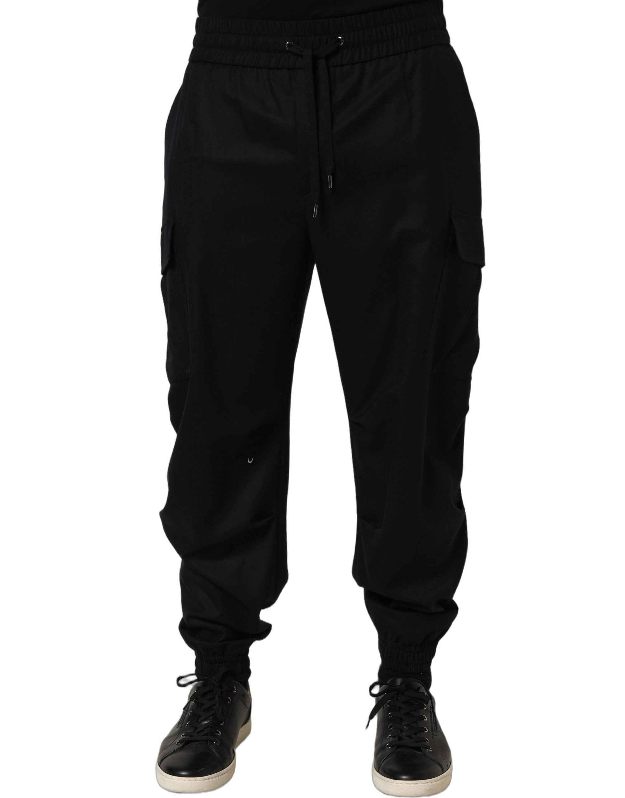 Dolce & Gabbana Black Mid Waist Cargo Jogger Sweatpants Pants