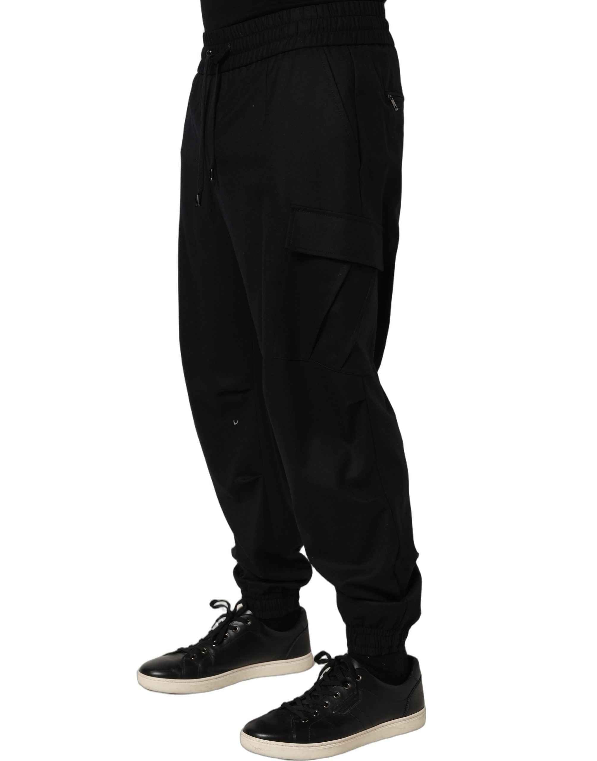Dolce & Gabbana Black Mid Waist Cargo Jogger Sweatpants Pants