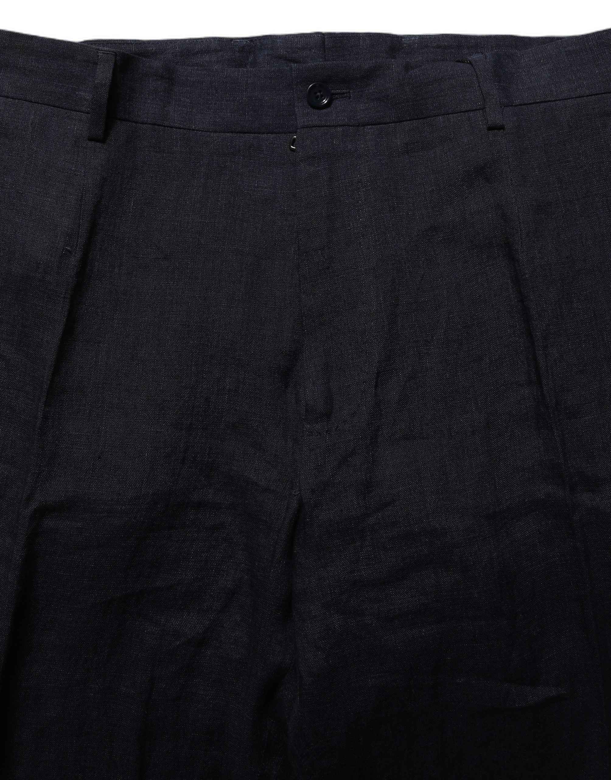 Dolce & Gabbana Black Linen Straight Leg Dress Trouser Pants