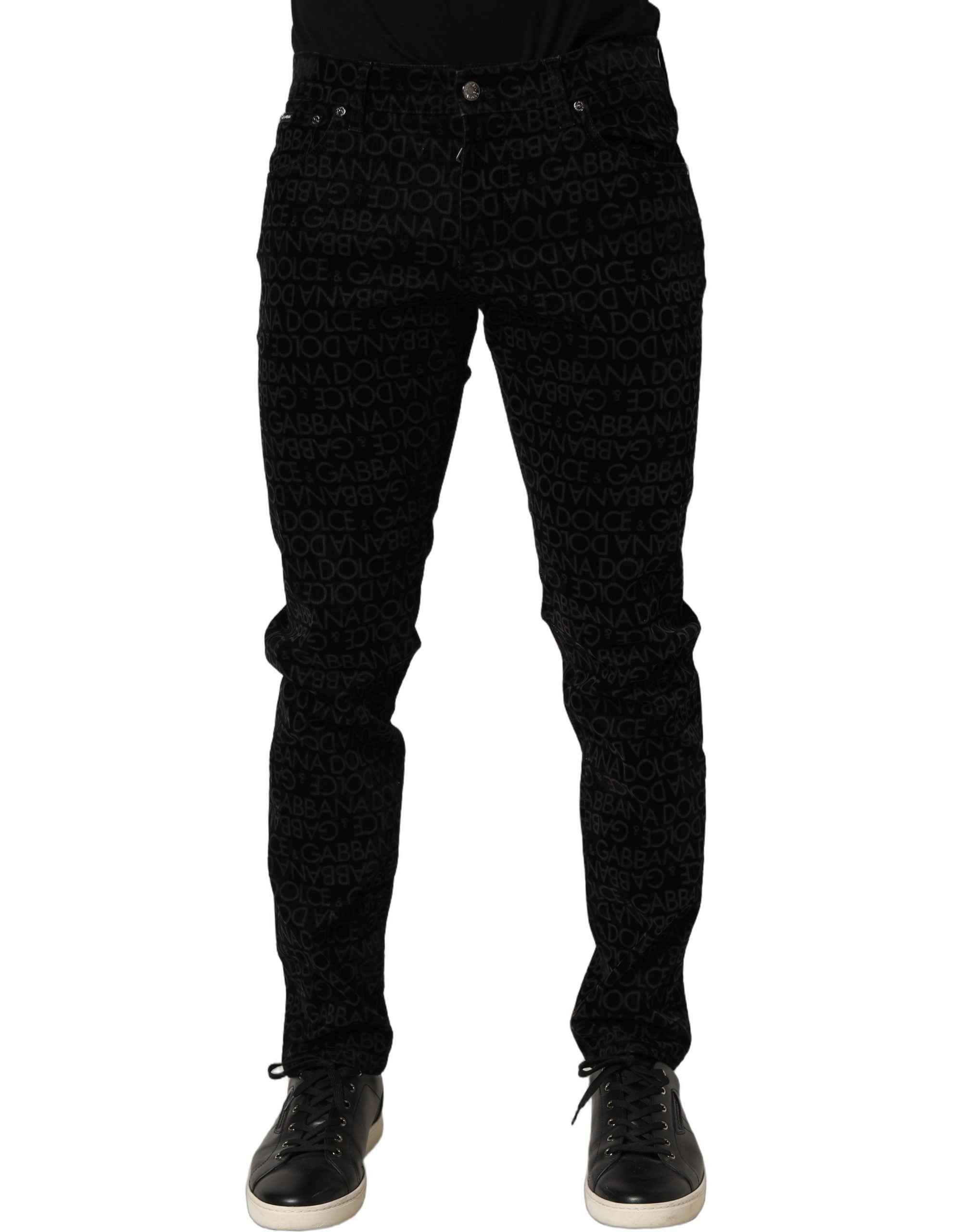 Dolce & Gabbana Black Logo Monogram Cotton Slim Denim Jeans