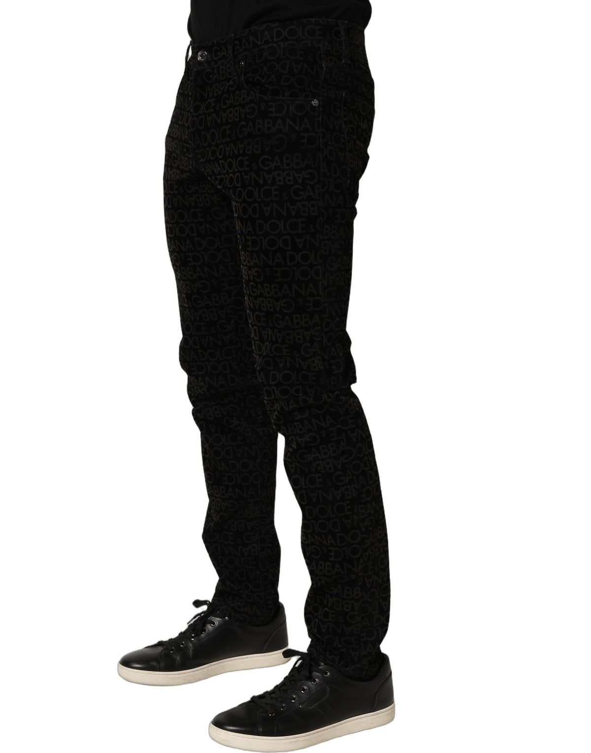 Dolce & Gabbana Black Logo Monogram Cotton Slim Denim Jeans