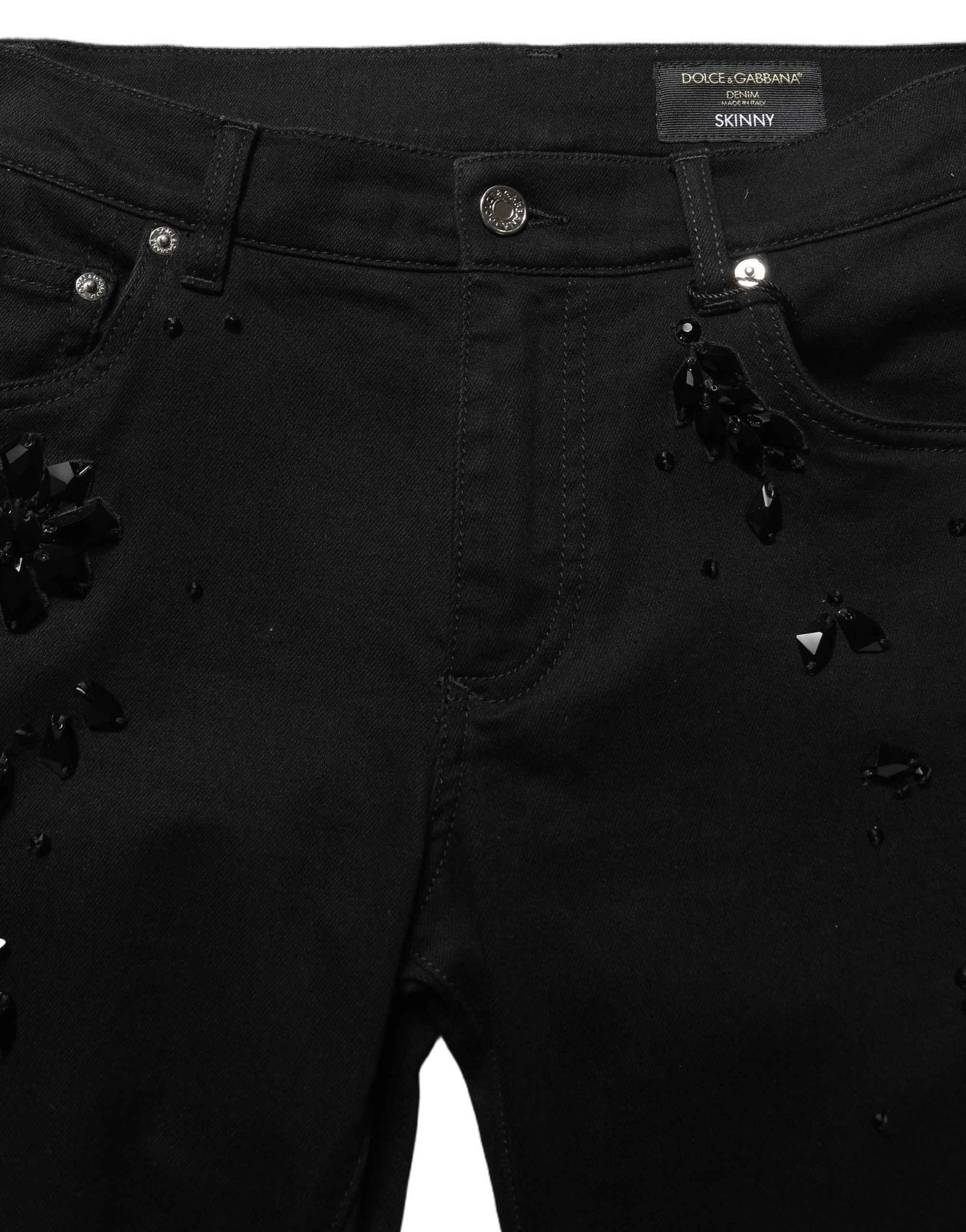Dolce & Gabbana Black Embellished Cotton Skinny Denim Jeans