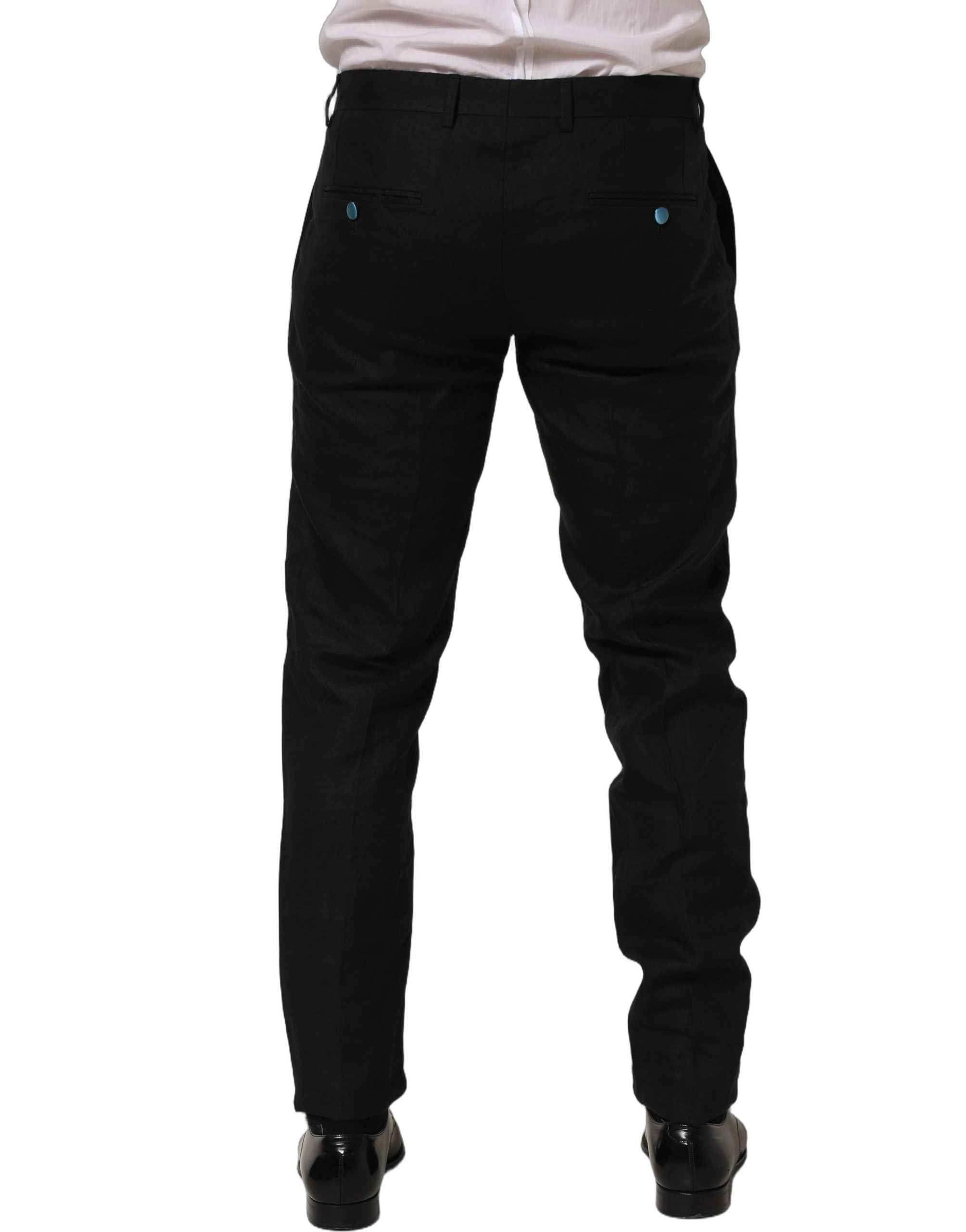 Dolce & Gabbana Black Linen Skinny Leg Dress Trouser Pants
