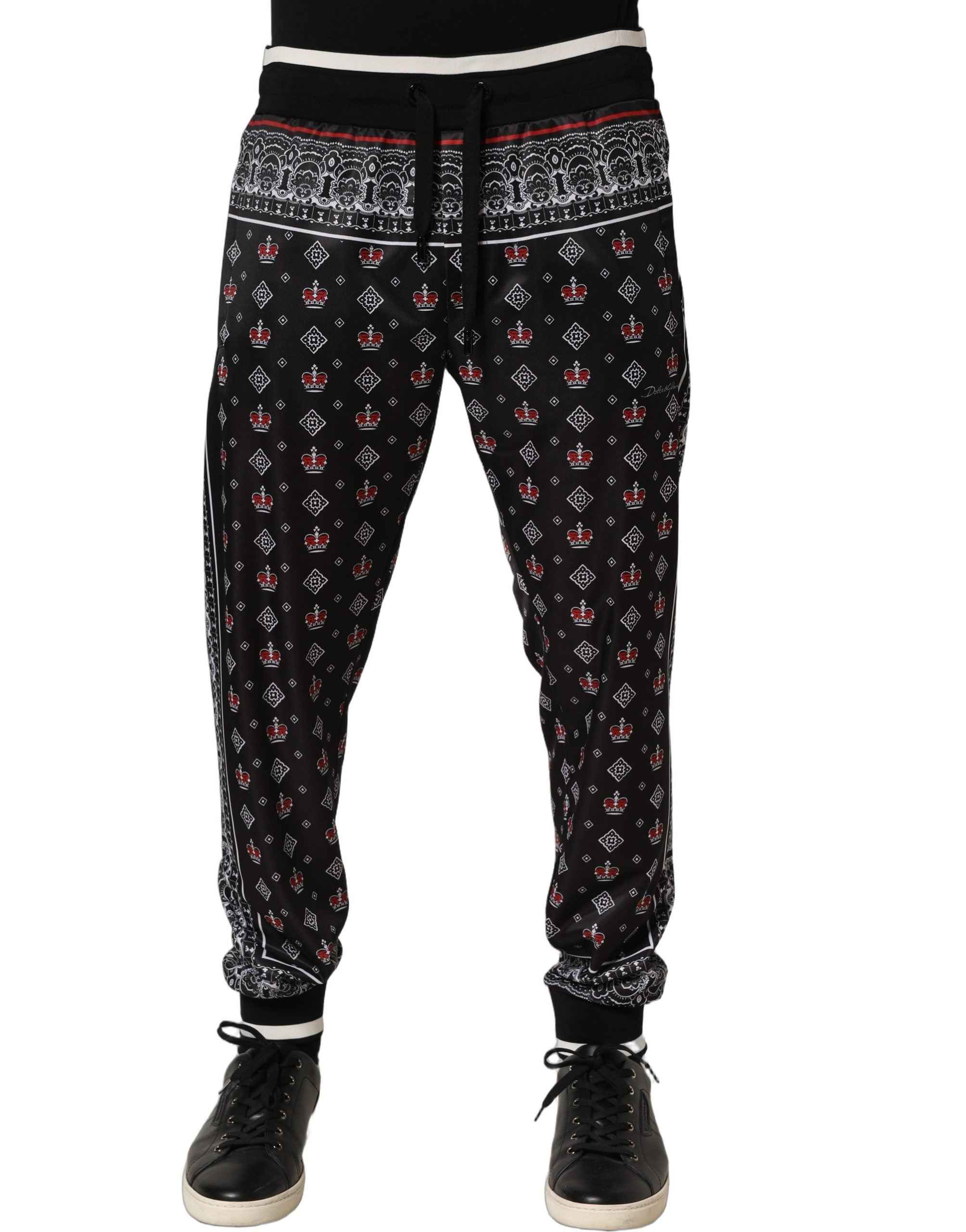 Dolce & Gabbana Black Bandana Crown Jogger Men Trouser Pants
