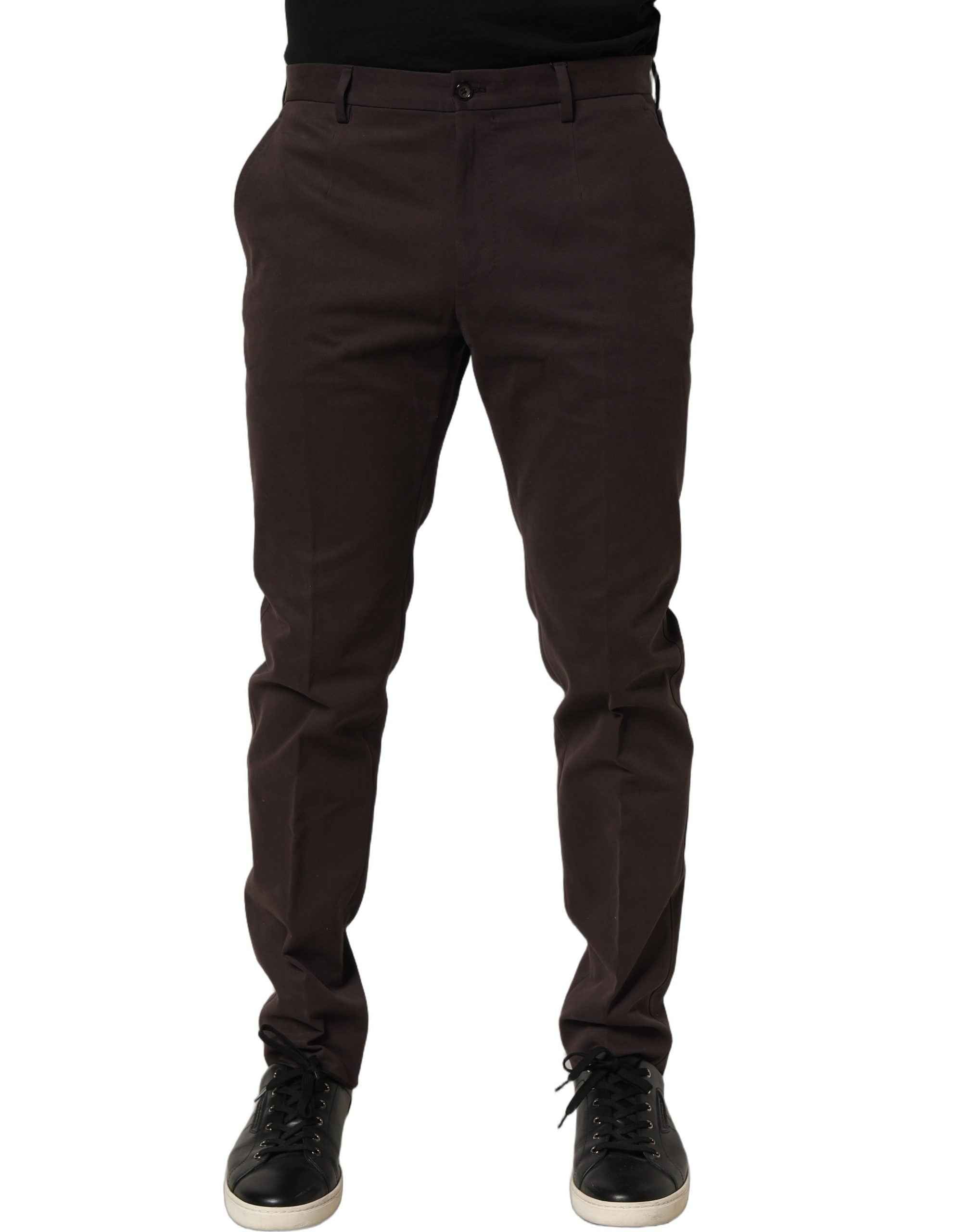 Dolce & Gabbana Brown Cotton Skinny Leg Dress Trouser Pants