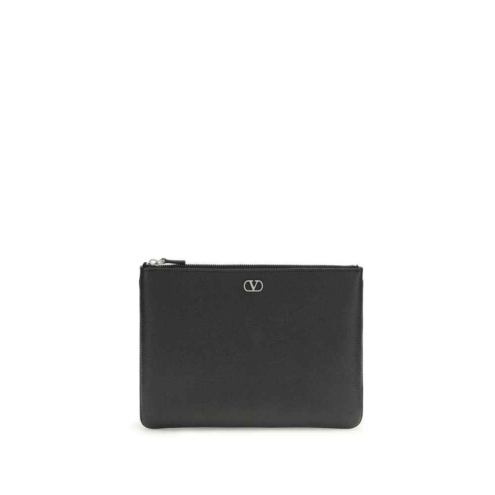 Valentino Garavani Black Calf Leather Bos Taurus Clutch Bag