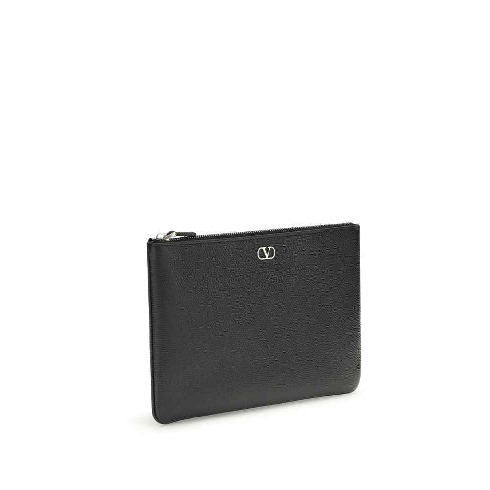 Valentino Garavani Black Calf Leather Bos Taurus Clutch Bag