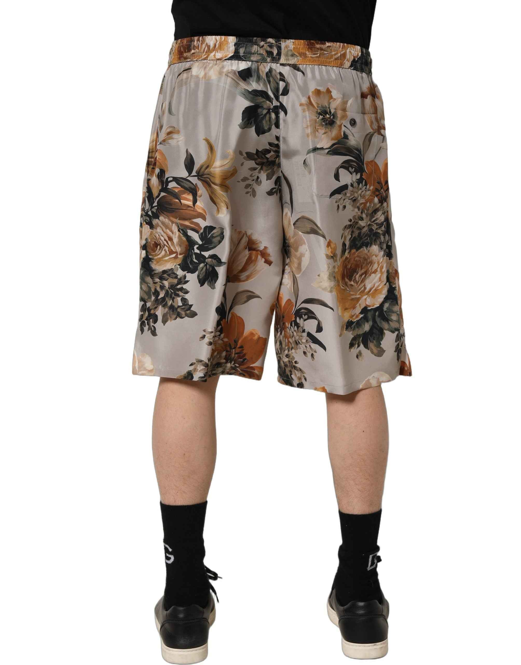 Dolce & Gabbana Beige Floral Print Silk Men Bermuda Shorts