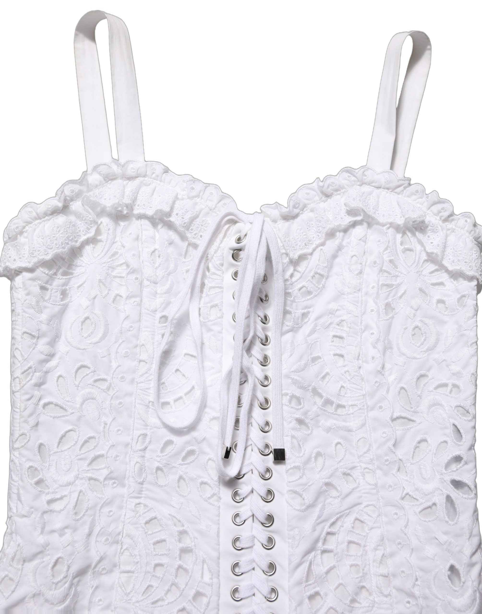 Dolce & Gabbana White Broderie Anglaise Cotton Mini Dress