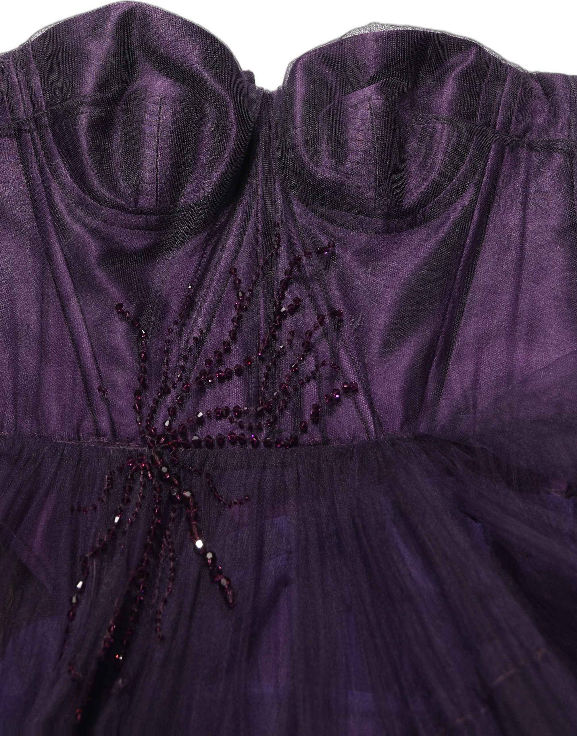 Dolce & Gabbana Purple Tiered Tulle Silk Long Gown Dress