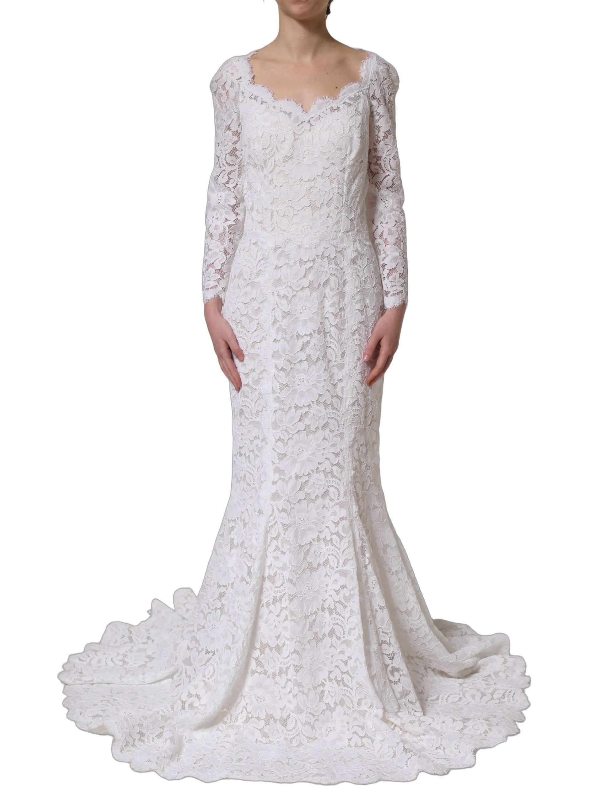 Dolce & Gabbana White Floral Lace Mermaid Long Gown Dress
