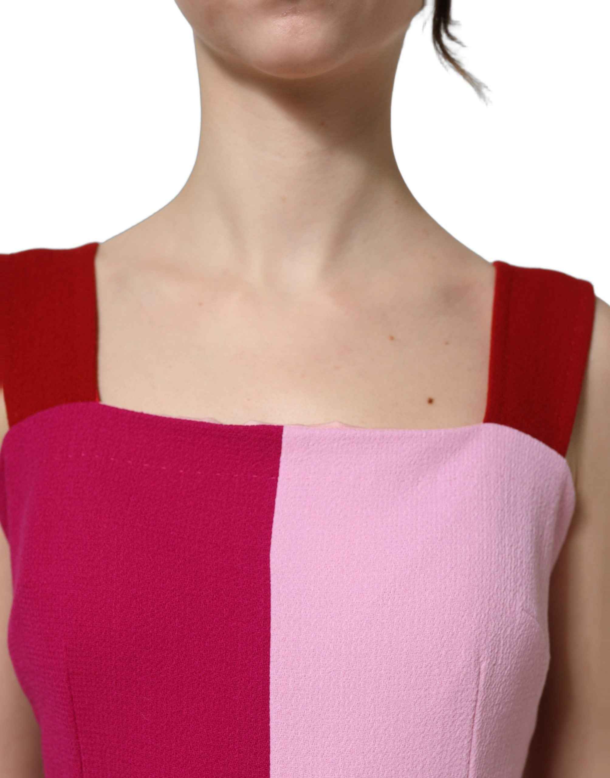 Dolce & Gabbana Two Tone Pink Wool Sleeveless Midi Dress