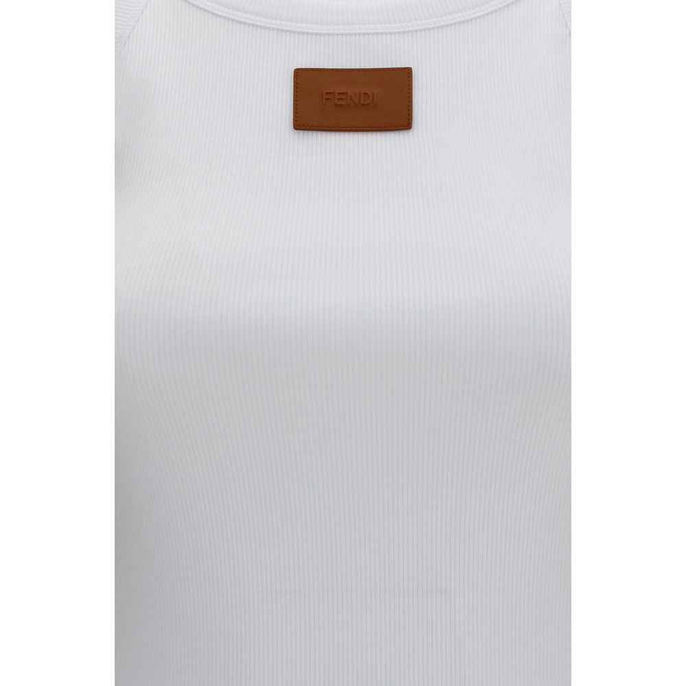 Fendi White Cotton Sleeveles T-Shirt
