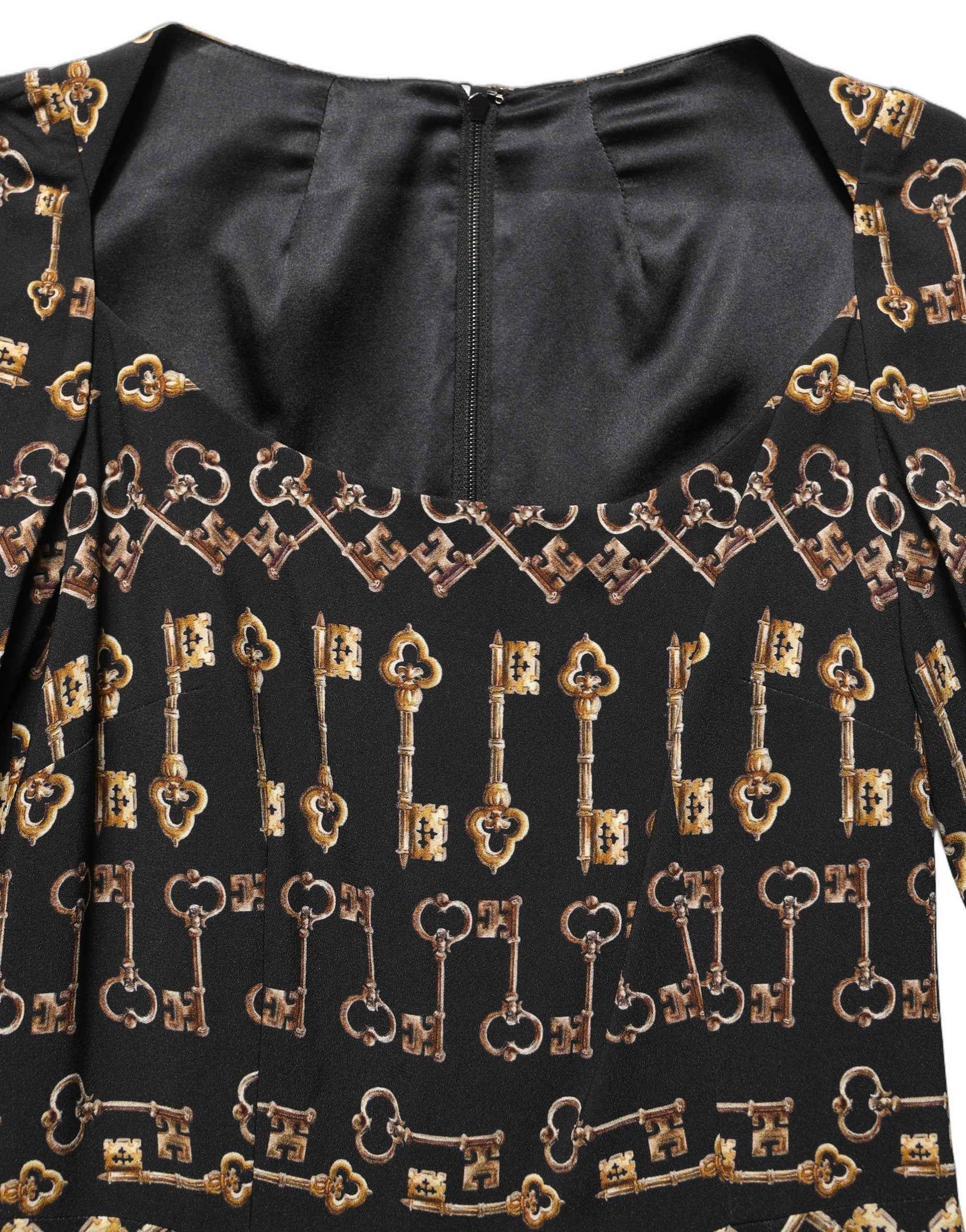Dolce & Gabbana Black Key Print Long Sleeves Sheath Midi Dress