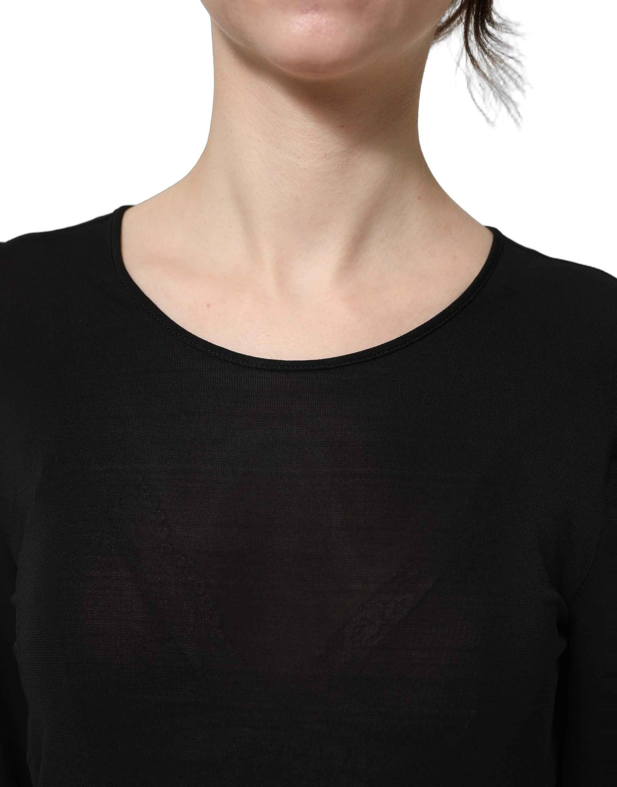 Dolce & Gabbana Black Cotton Long Sleeves Sheath Maxi Dress