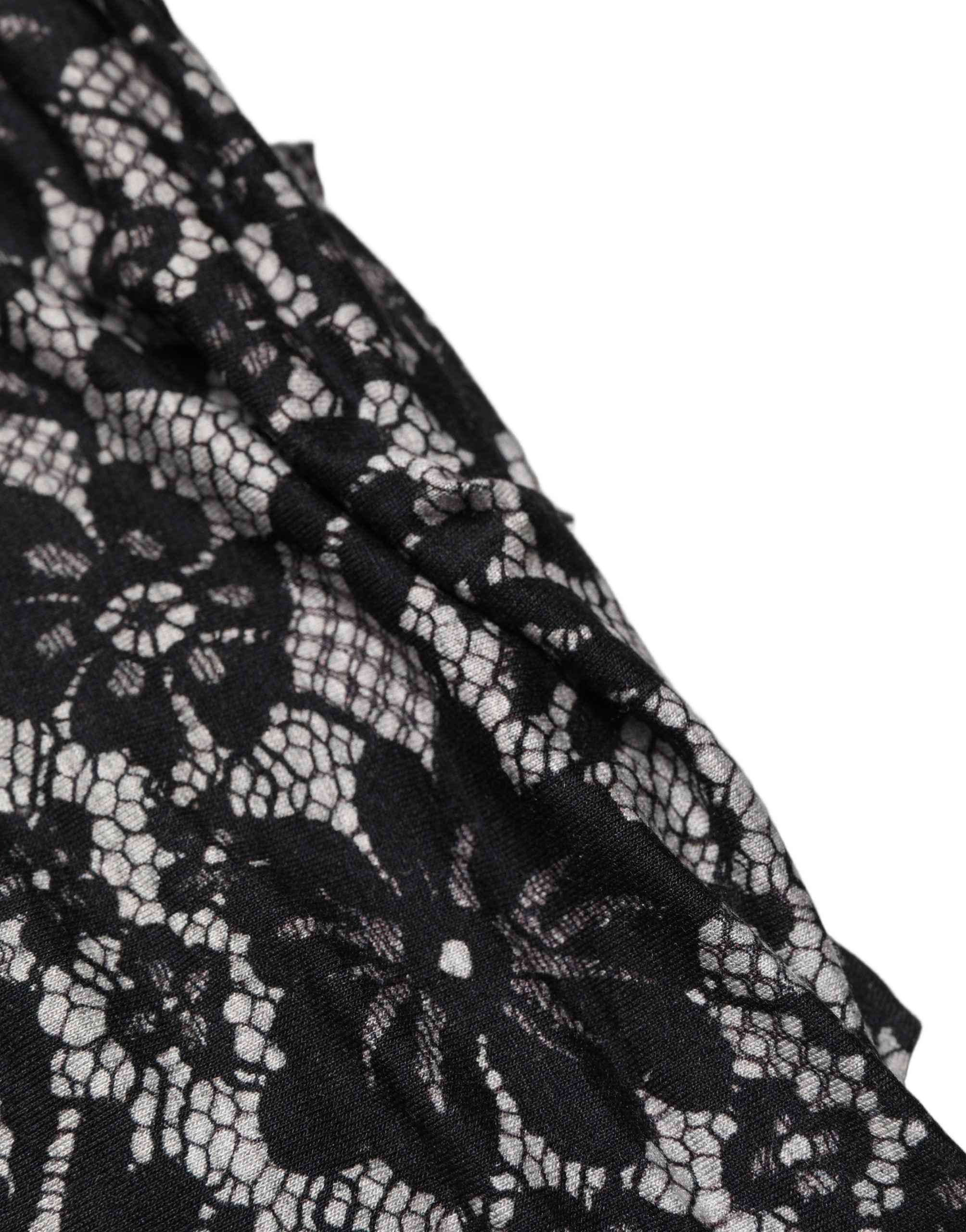 Dolce & Gabbana Black White Floral Lace Sleeveless Midi Dress