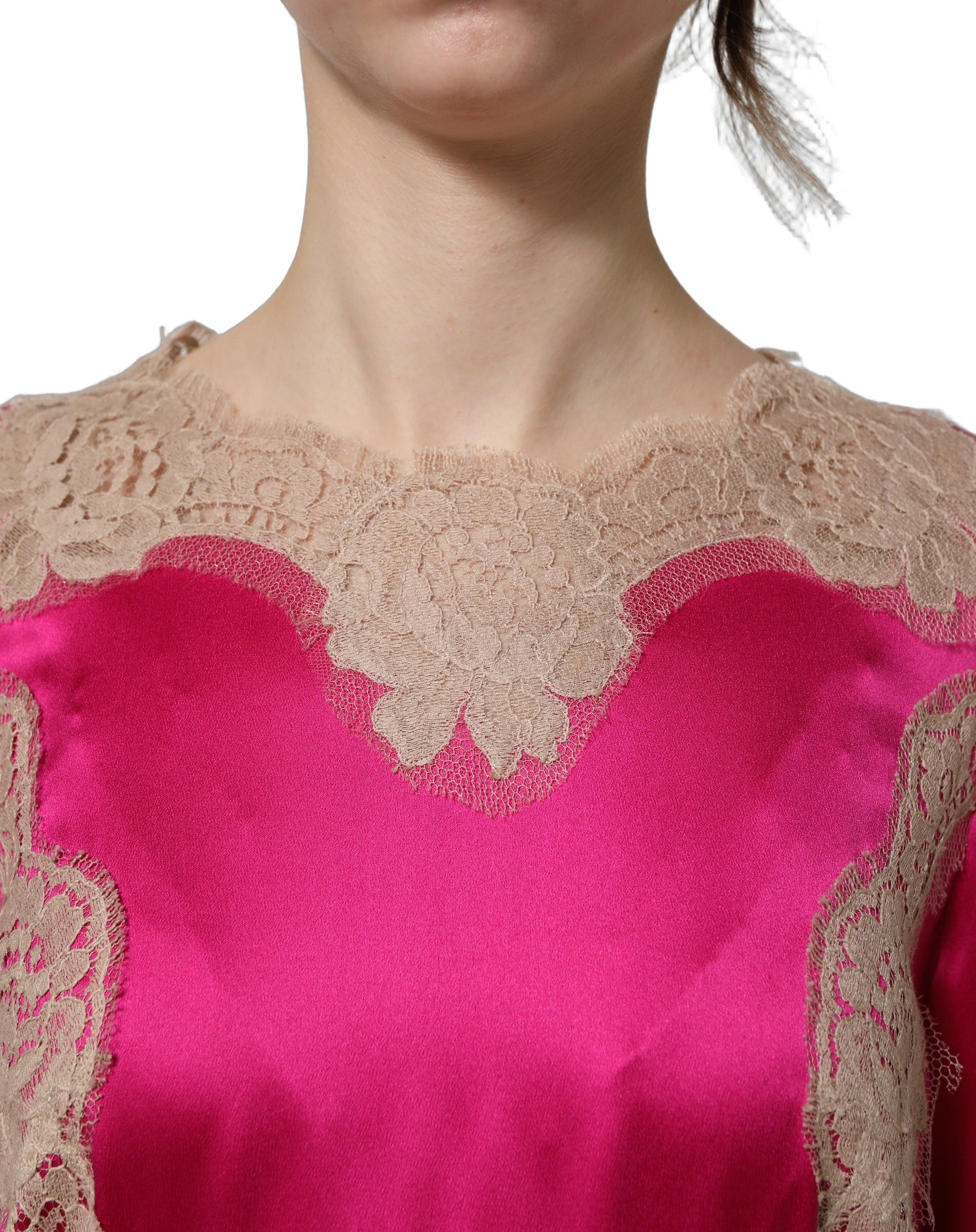 Dolce & Gabbana Fuchsia Pink Lace Detail A-line Midi Dress
