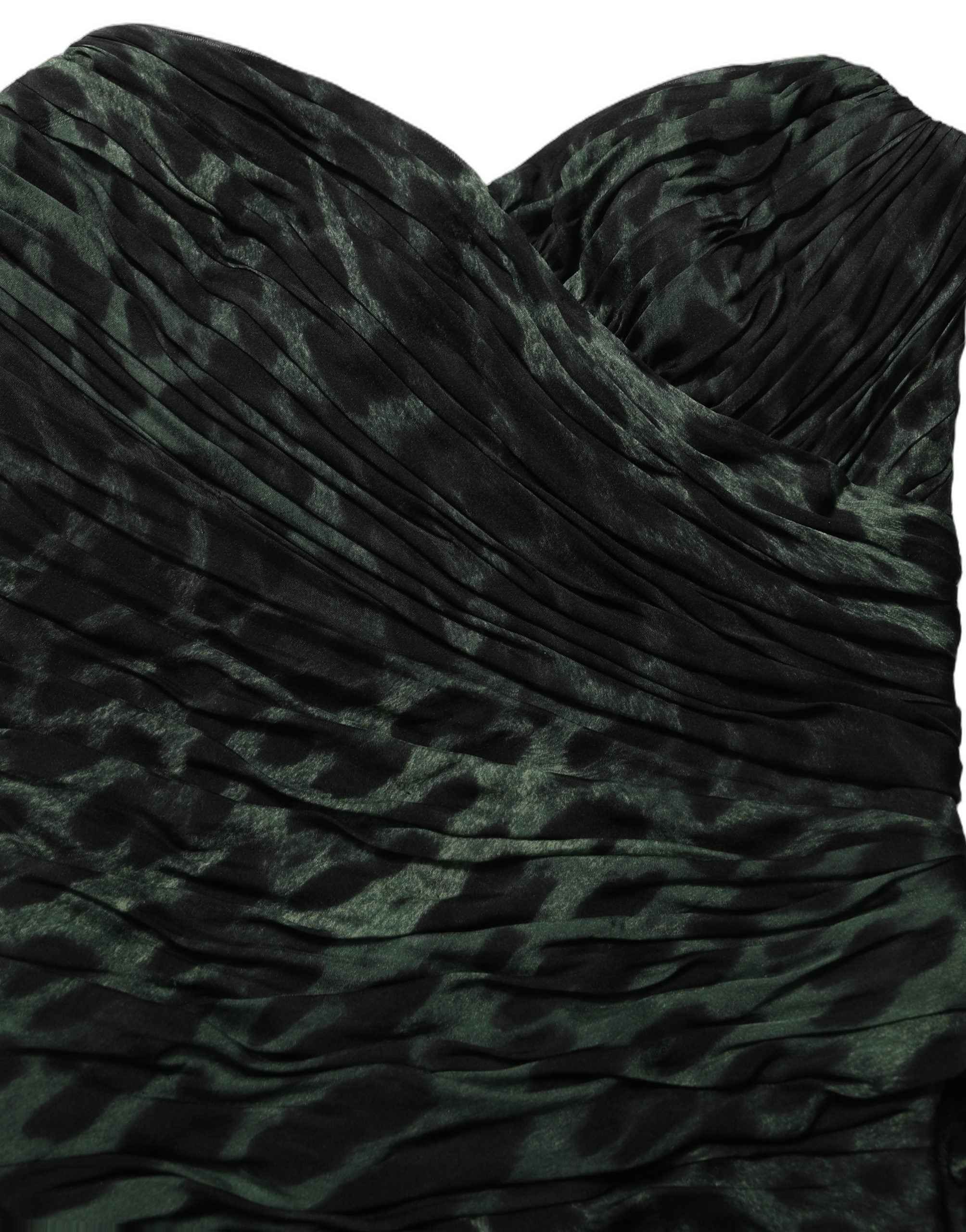 Dolce & Gabbana Green Leopard Print Bustier Draped Midi Dress