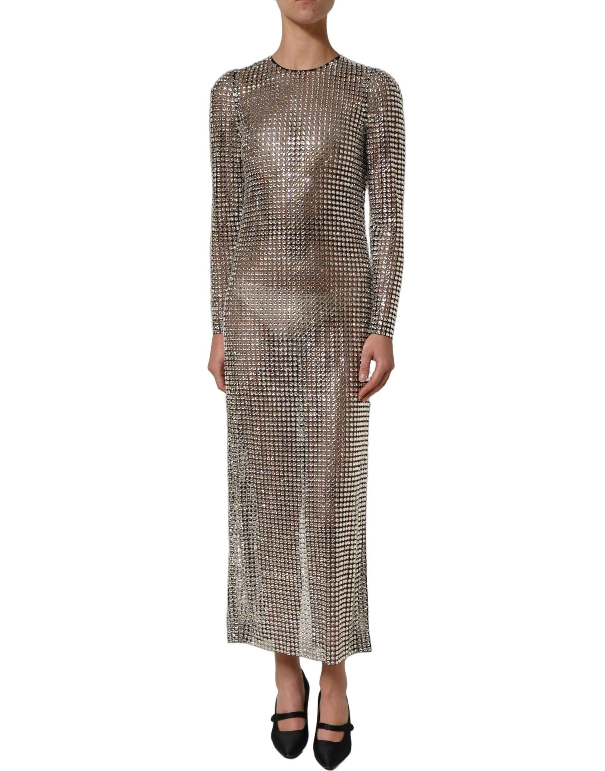 Dolce & Gabbana Beige Crystal Embellished Long Gown Dress