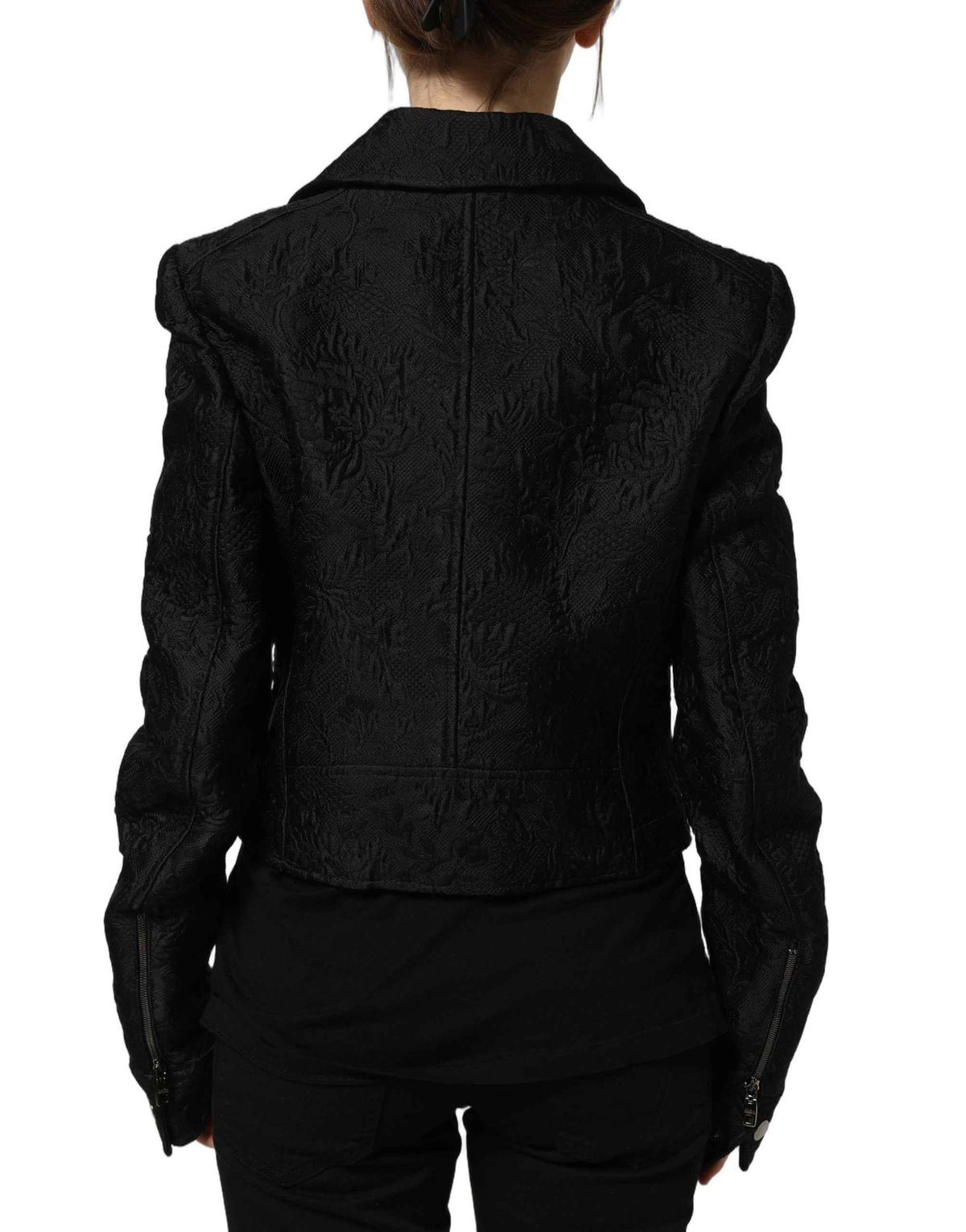 Dolce & Gabbana Black Floral Brocade Biker Blouson Jacket