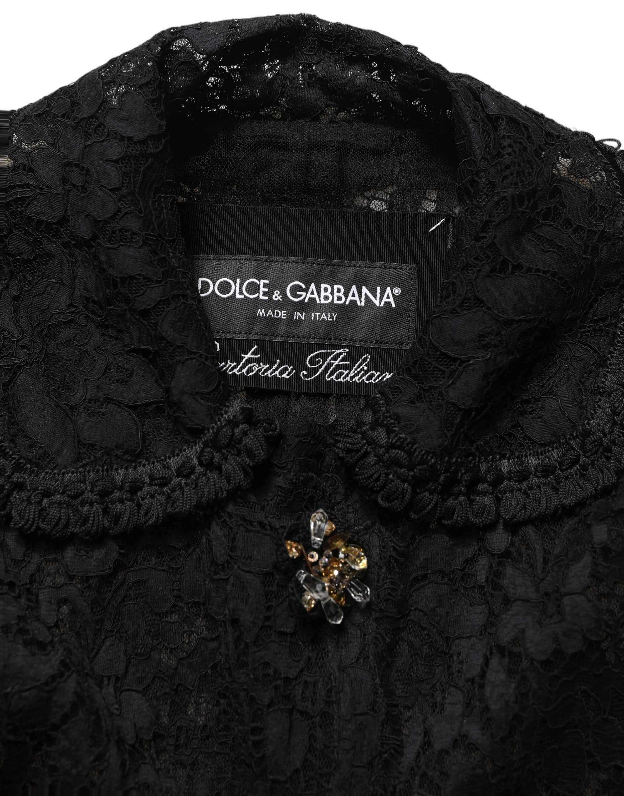 Dolce & Gabbana Black Embellished Guipure Lace Coat Jacket