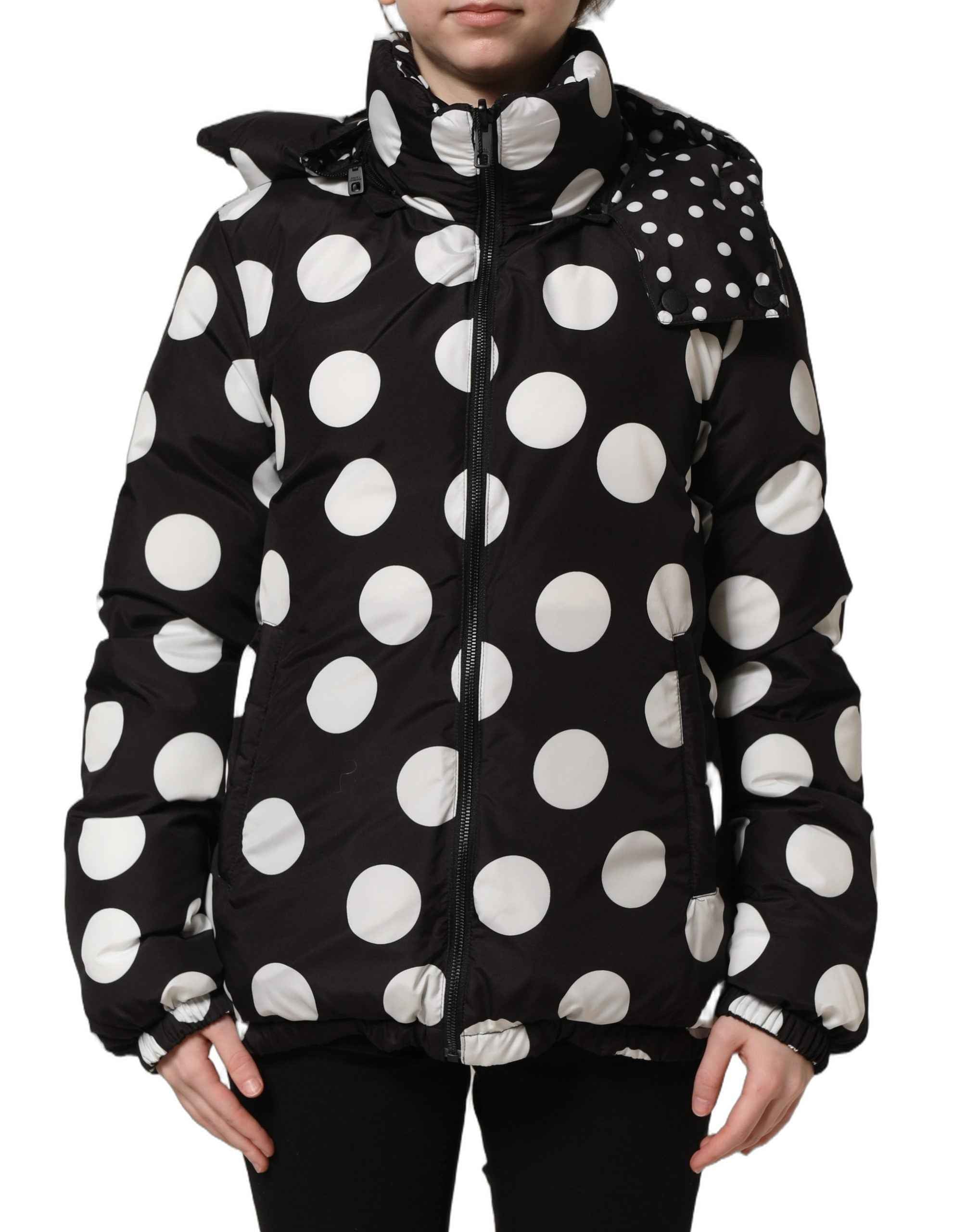 Dolce & Gabbana Black White Polka Dot Hooded Blouson Jacket