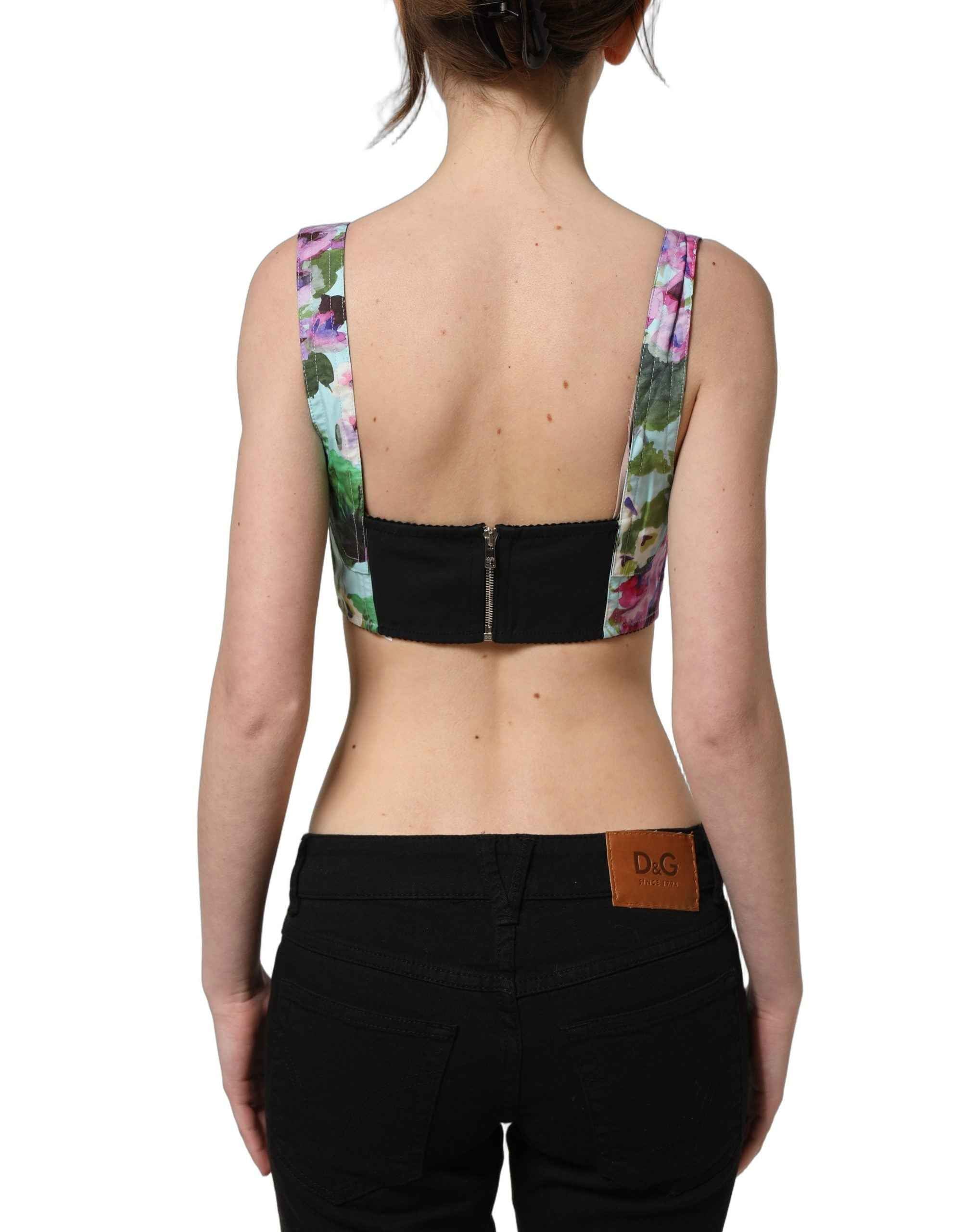 Dolce & Gabbana Multicolor Floral Cropped Bustier Tank Top