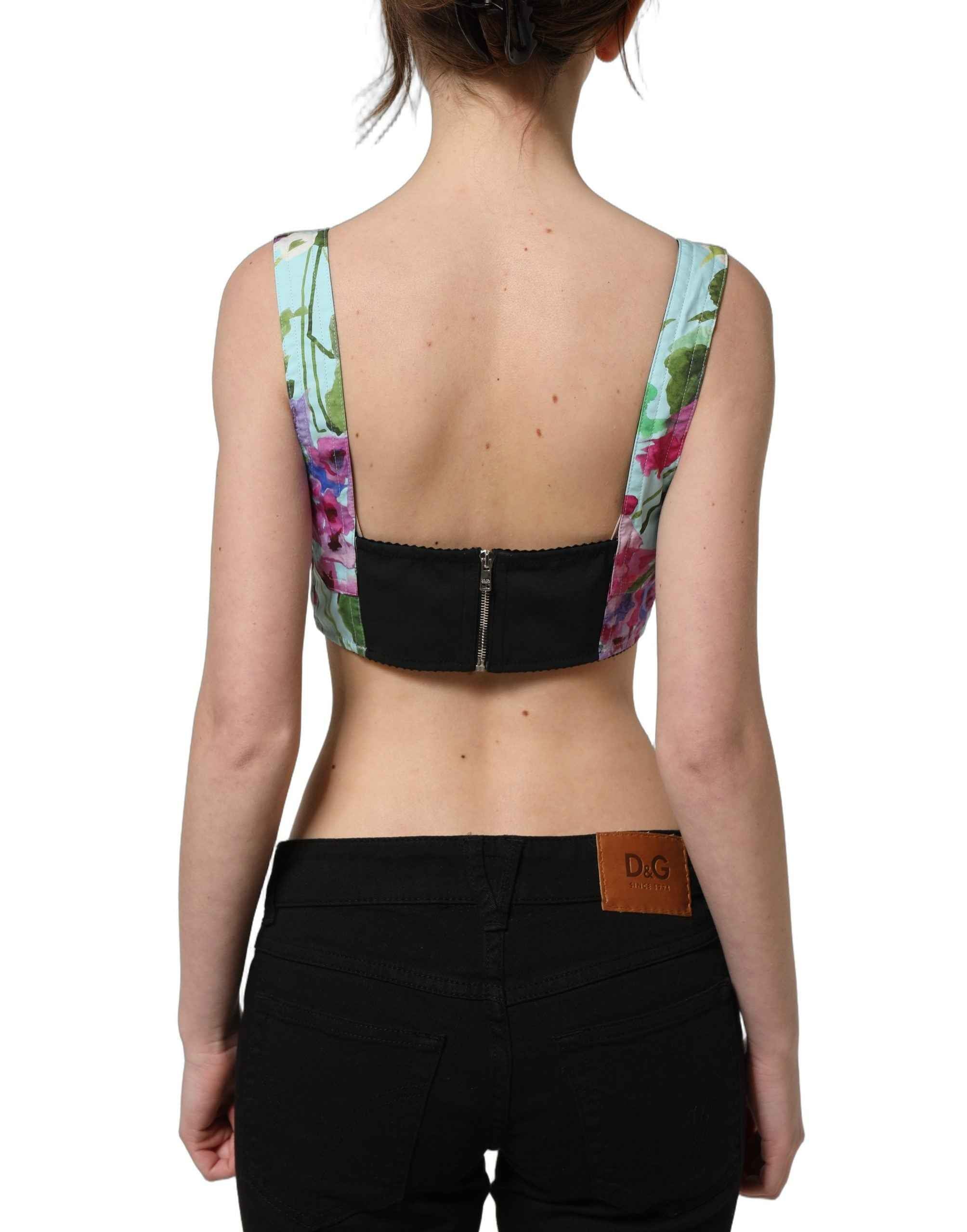Dolce & Gabbana Multicolor Floral Cropped Bustier Tank Top