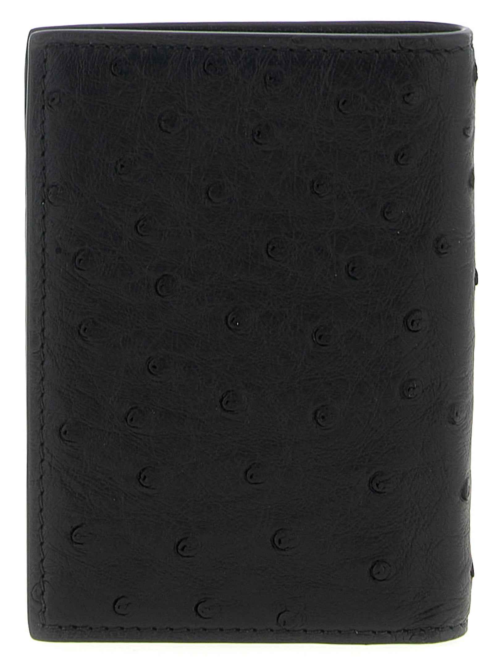 Valentino Garavani Black Ostrich Skin Cardholder