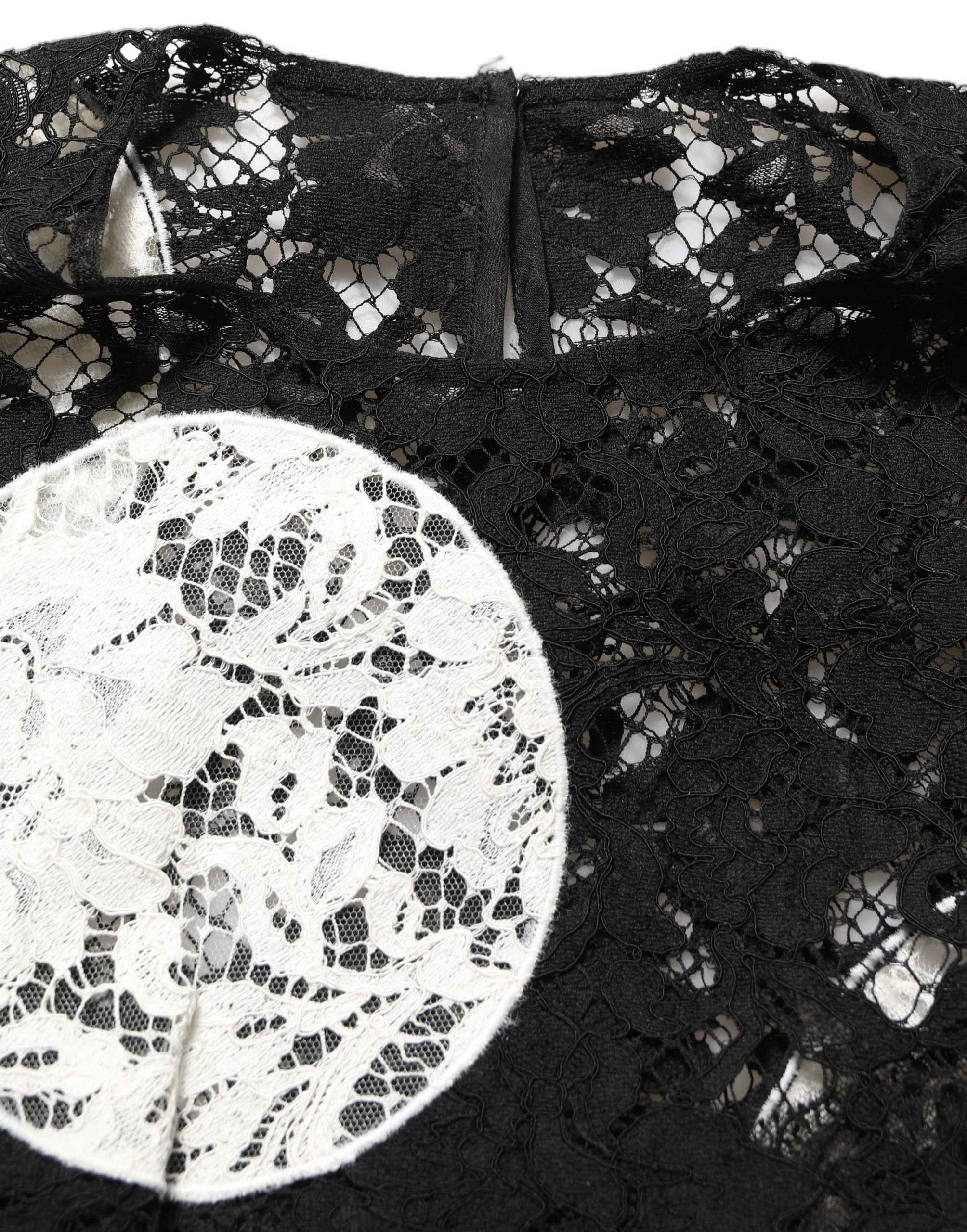 Dolce & Gabbana Black White Floral Lace Short Sleeve Blouse Top