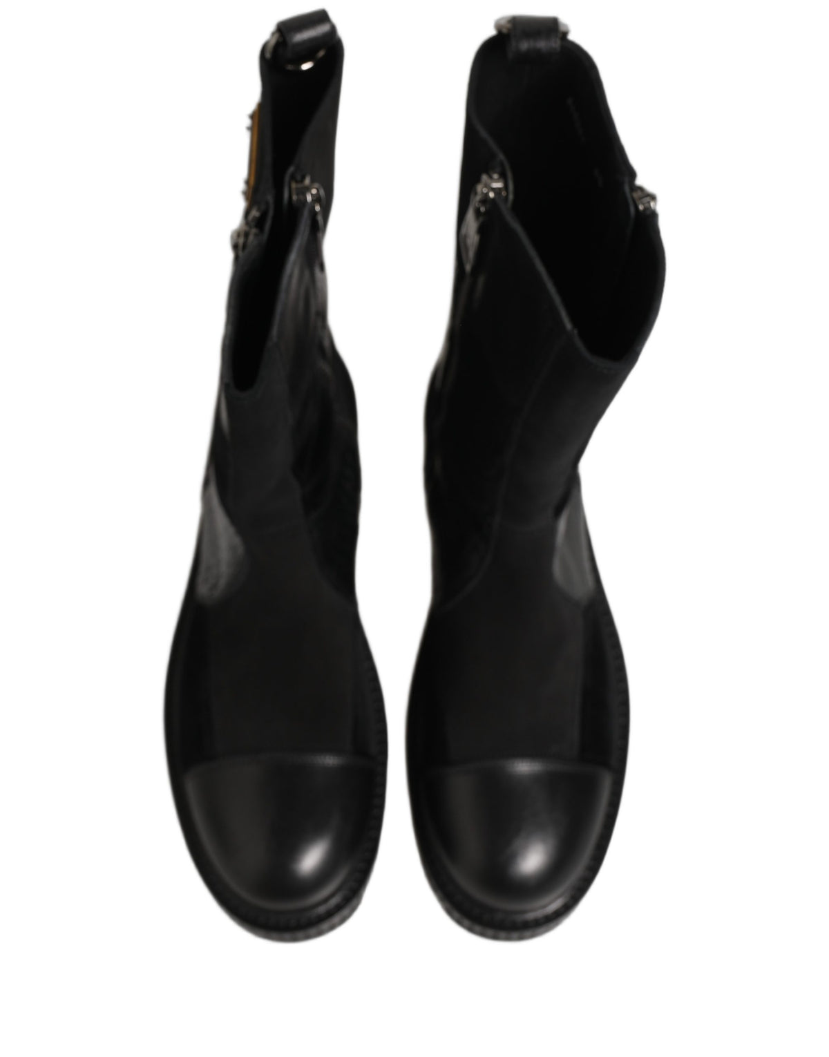 Dolce & Gabbana Black Patchwork Leather Mid Calf Boots Shoes
