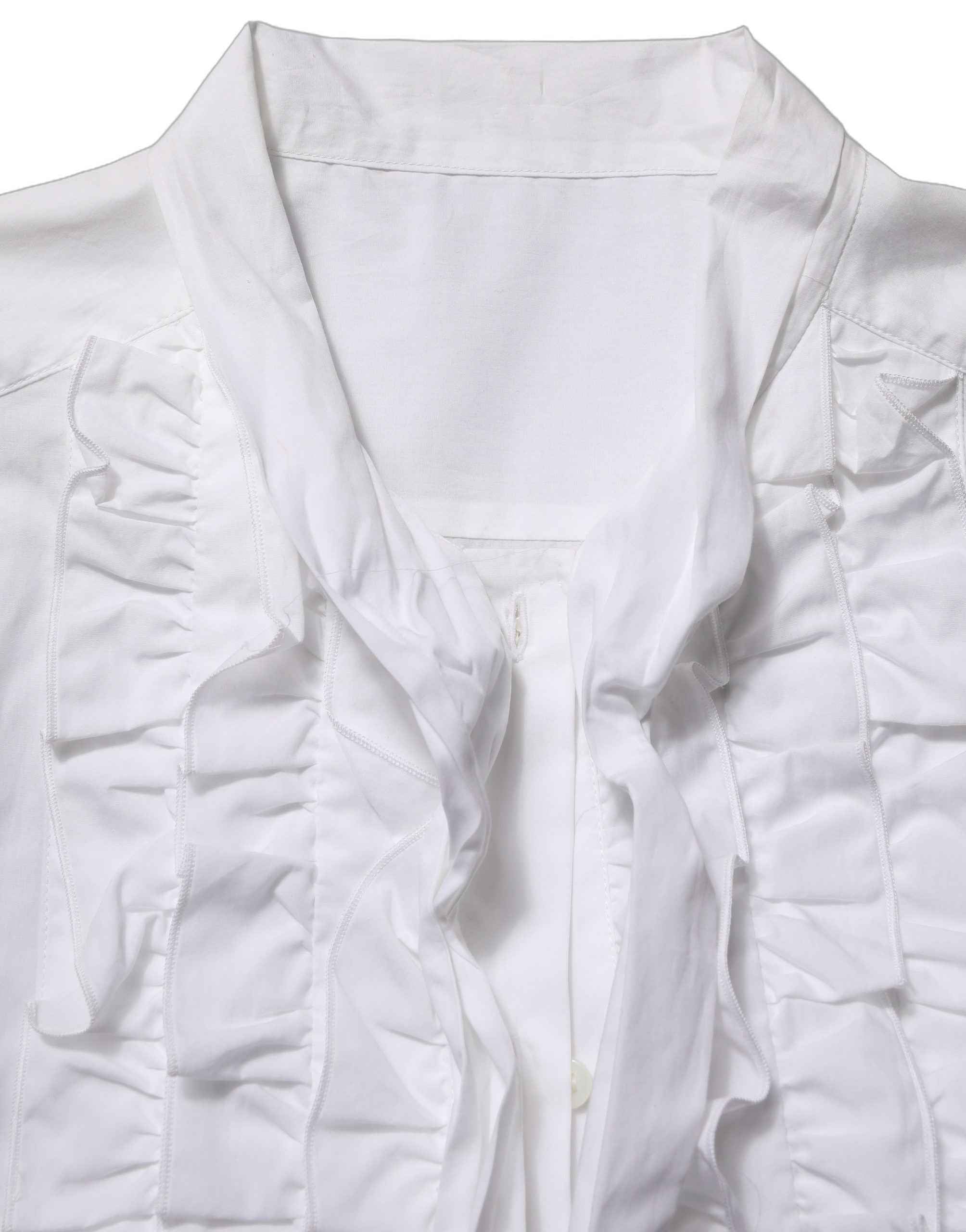 Dolce & Gabbana White Ruffled Bib Long Sleeves Blouse Top