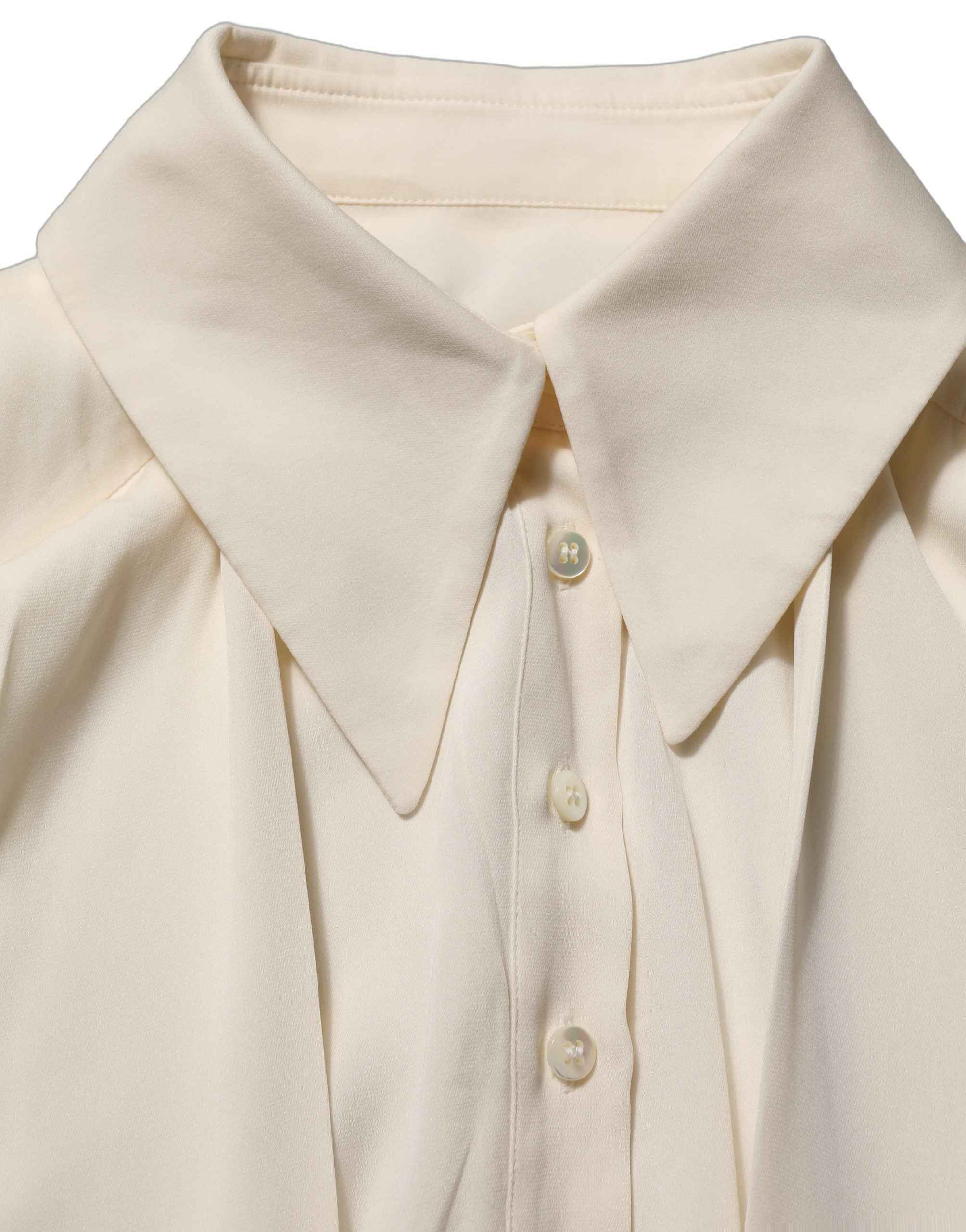 Dolce & Gabbana Off White Ascot Collar Long Sleeves Blouse Top