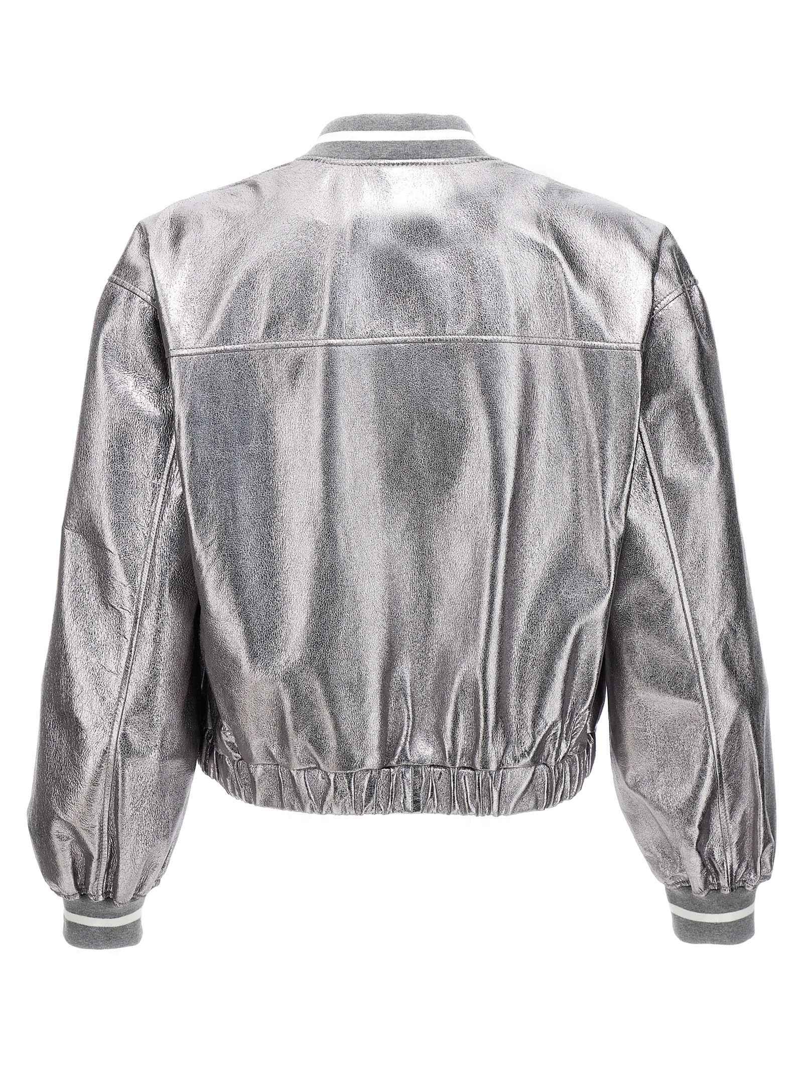 Brunello Cucinelli Silver Leather Bomber