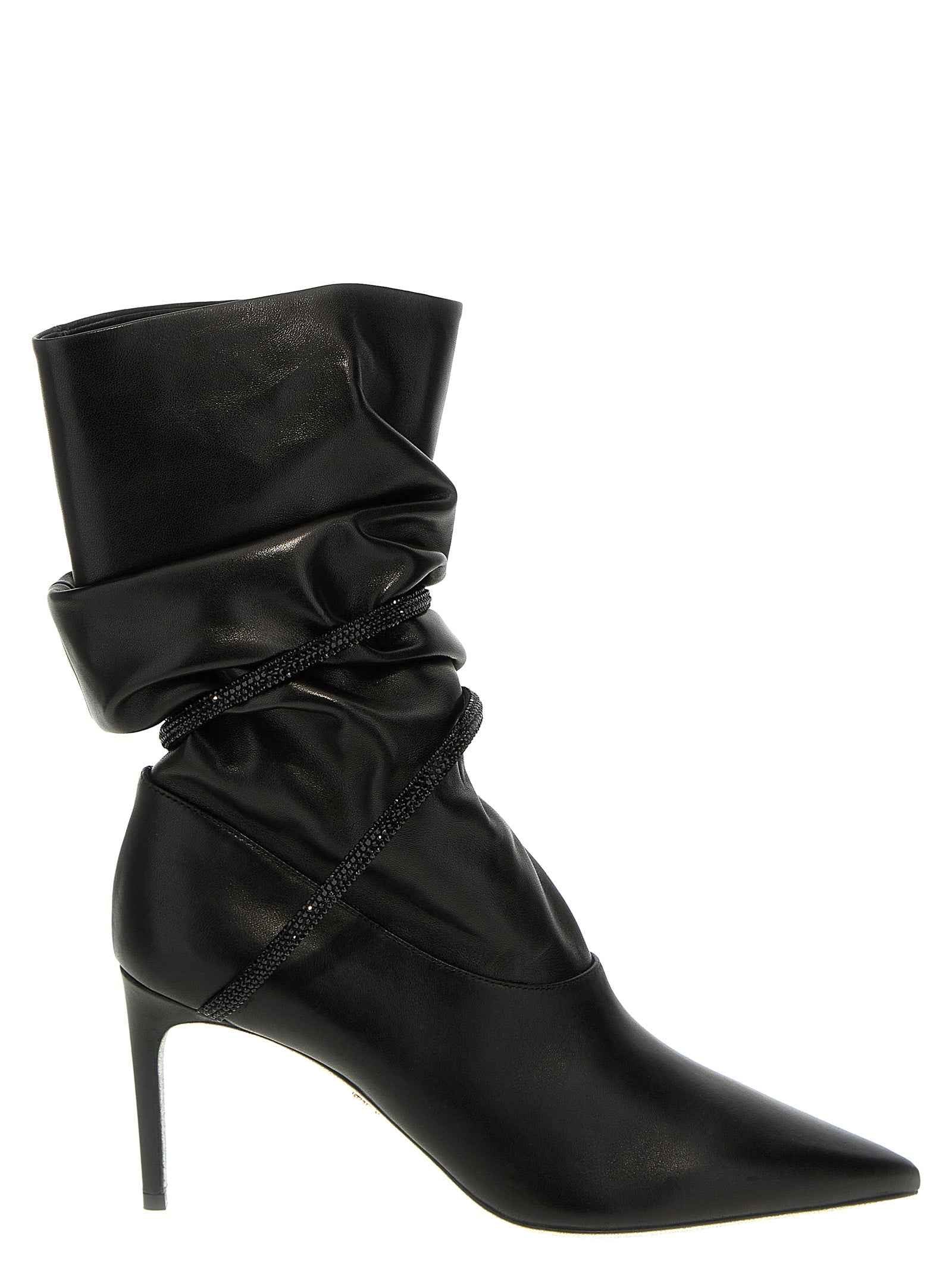 RENE CAOVILLA Black Lamb Leather Ankle Boots