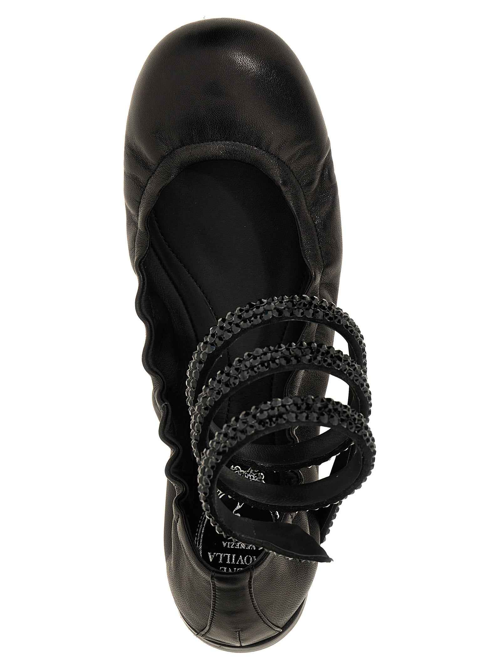 RENE CAOVILLA Black Lamb Leather Ballet Flats