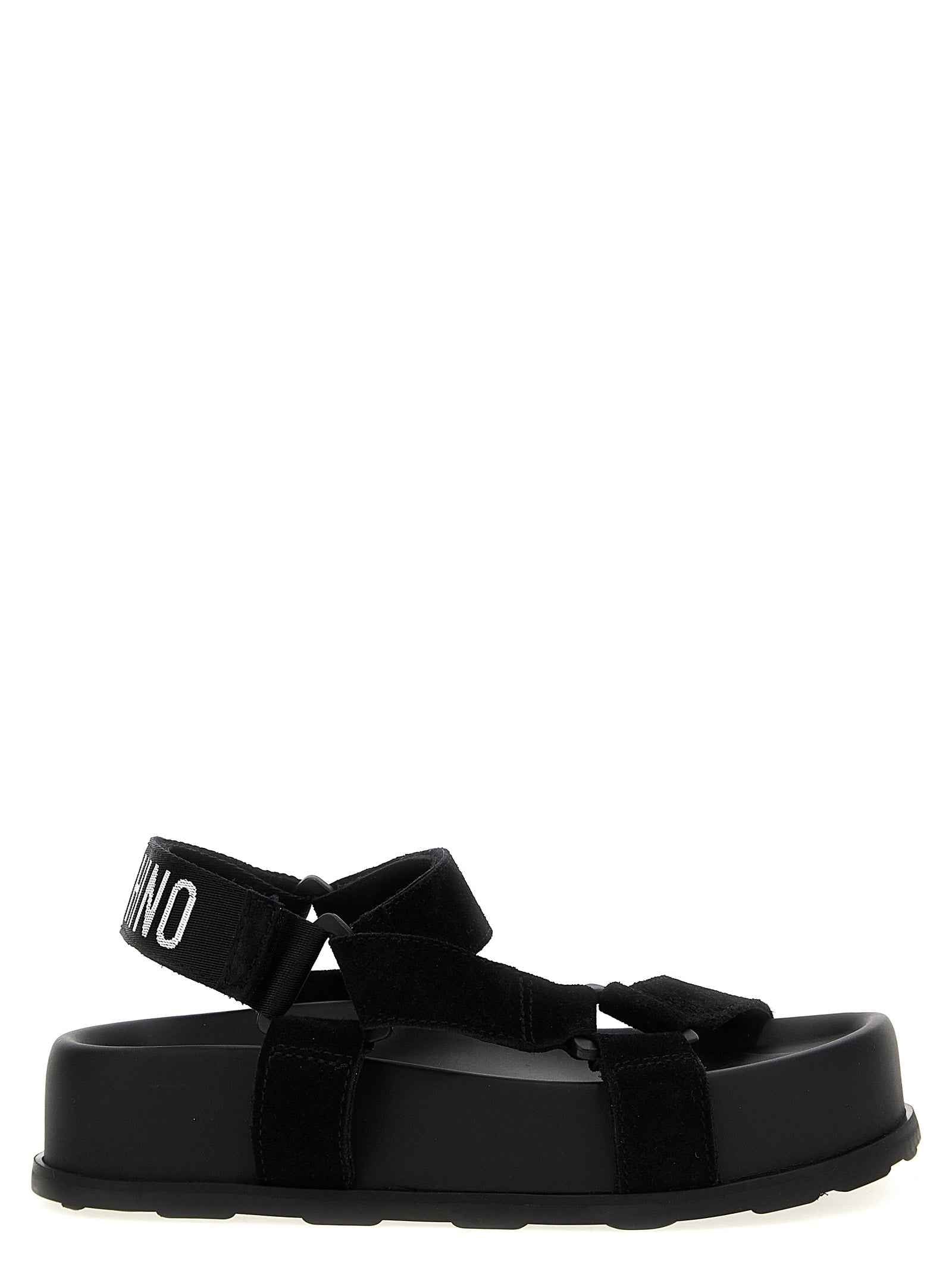 Moschino Black Calfskin Flat Sandals