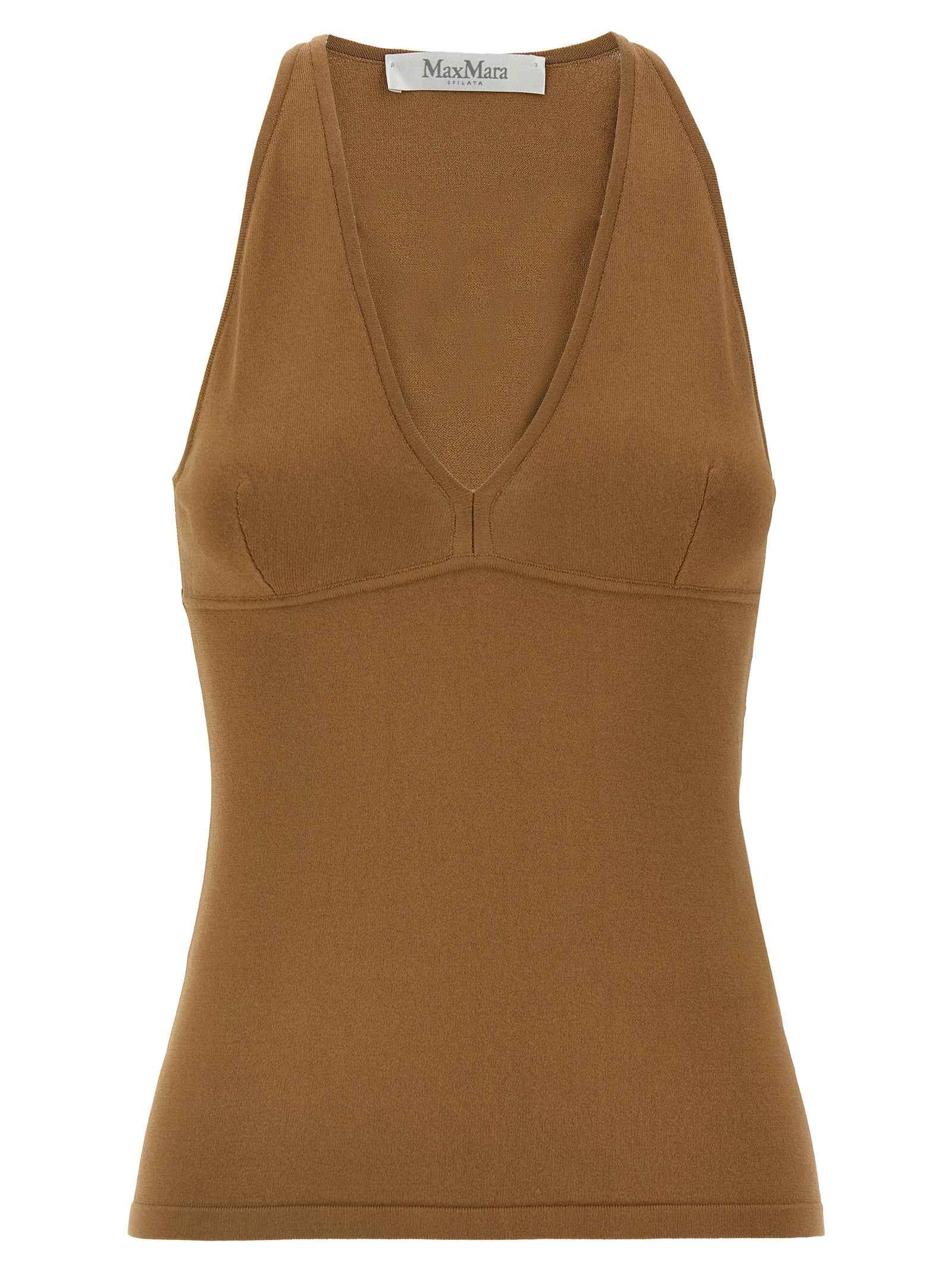Max Mara Brown Viscose Sleeveles T-Shirt