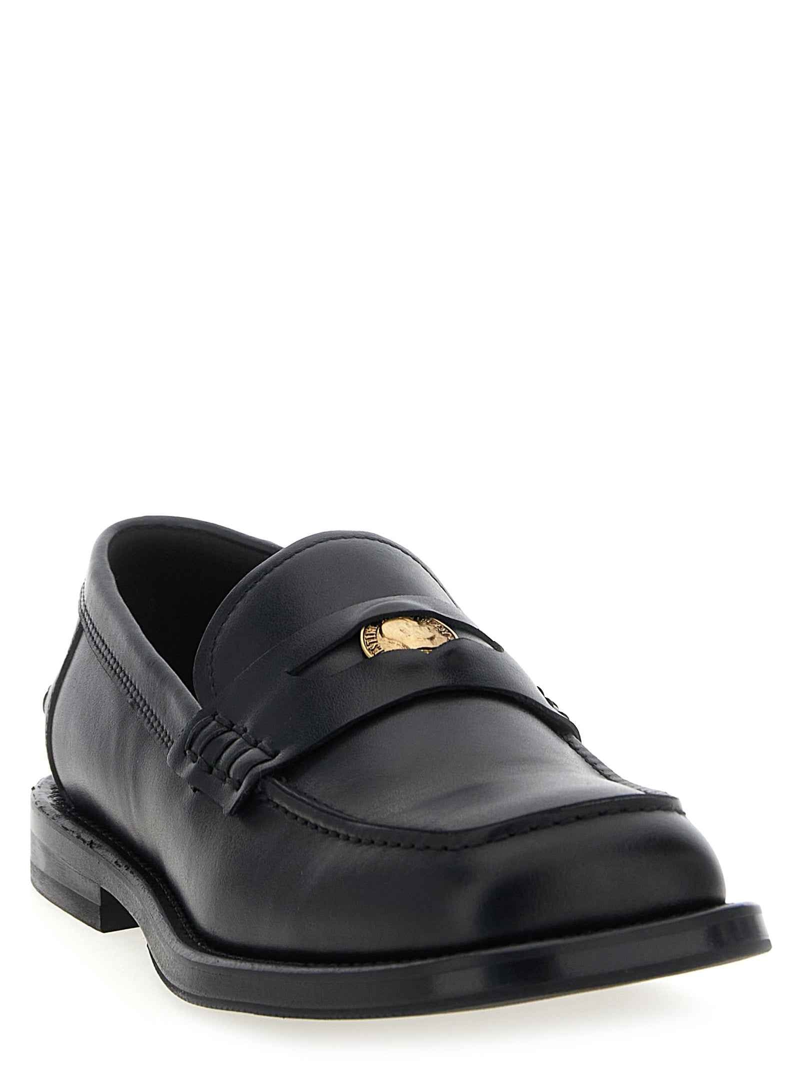 Moschino Black Velvet Leather Slip-On Loafers