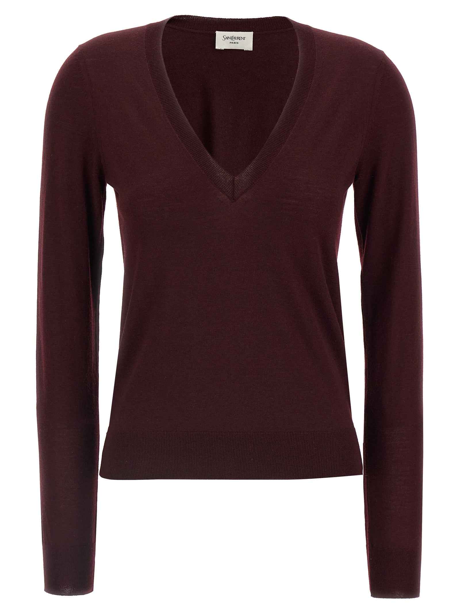 Saint Laurent Bordeaux Virgin Wool Cardigan