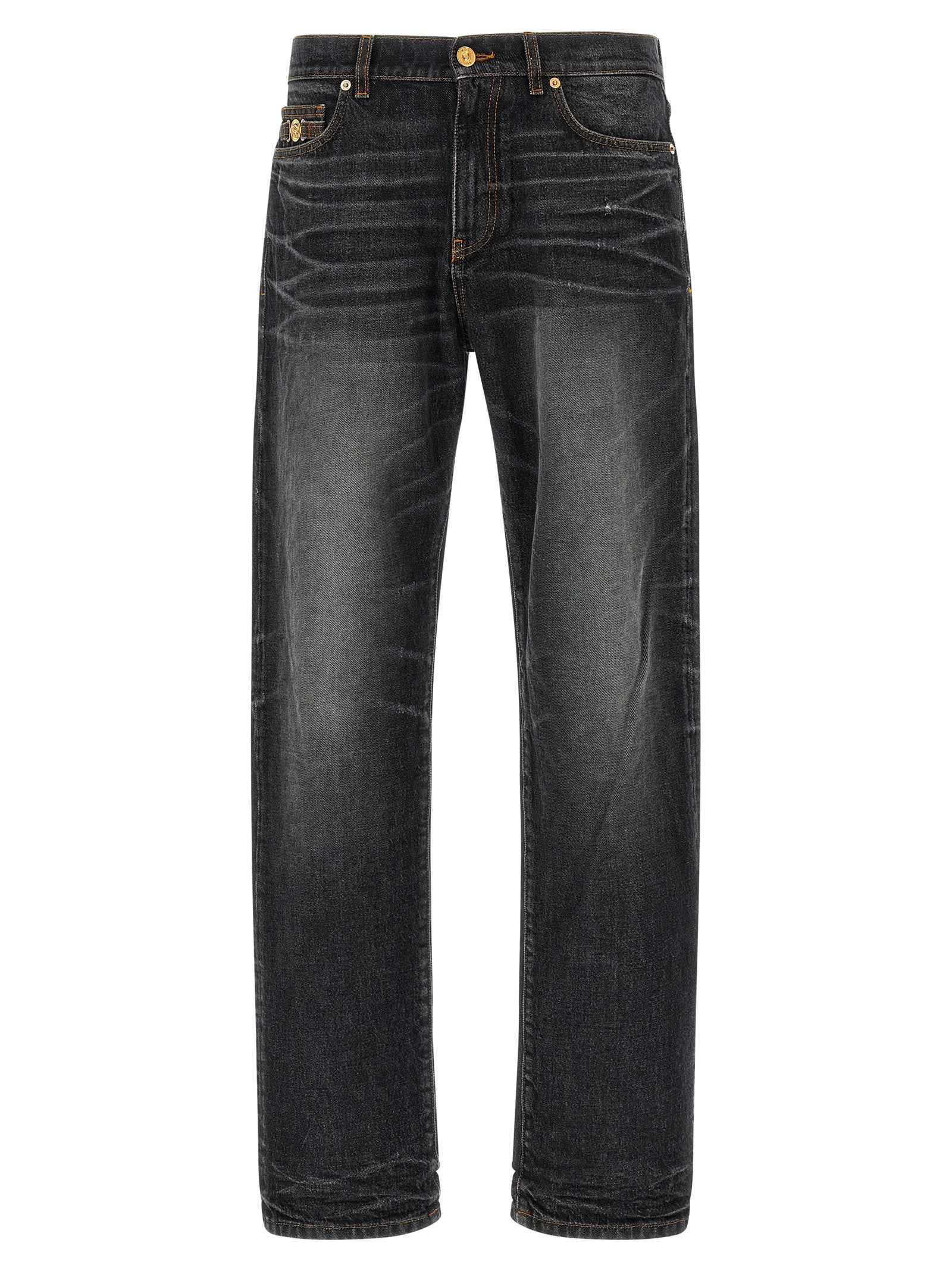 Versace Black Cotton Straight-Leg Jeans